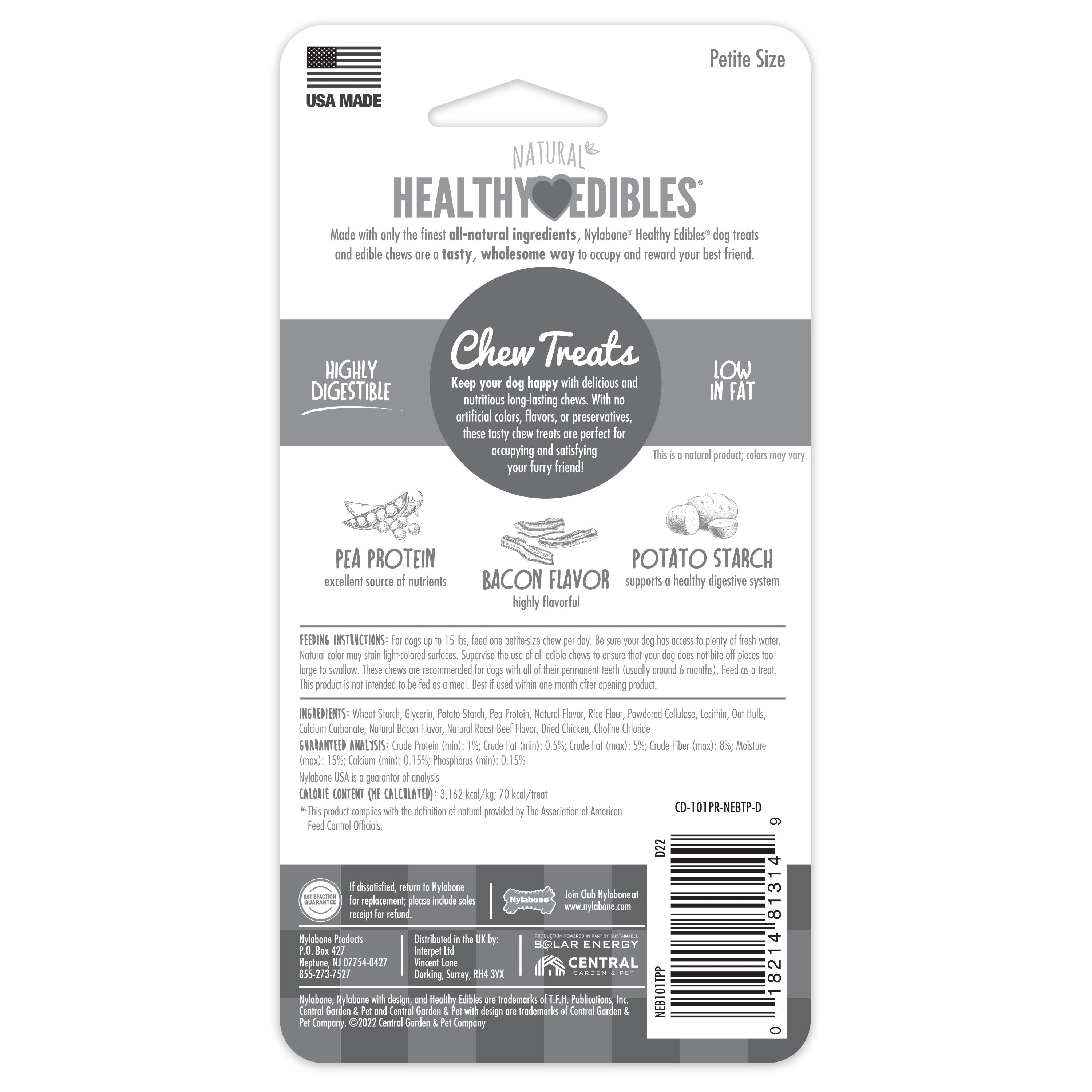 Nylabone Healthy Edibles AllNatural Long Lasting Bacon Chew Treats Bacon, XS/Petite  Up To 15 Lbs. 2 ct