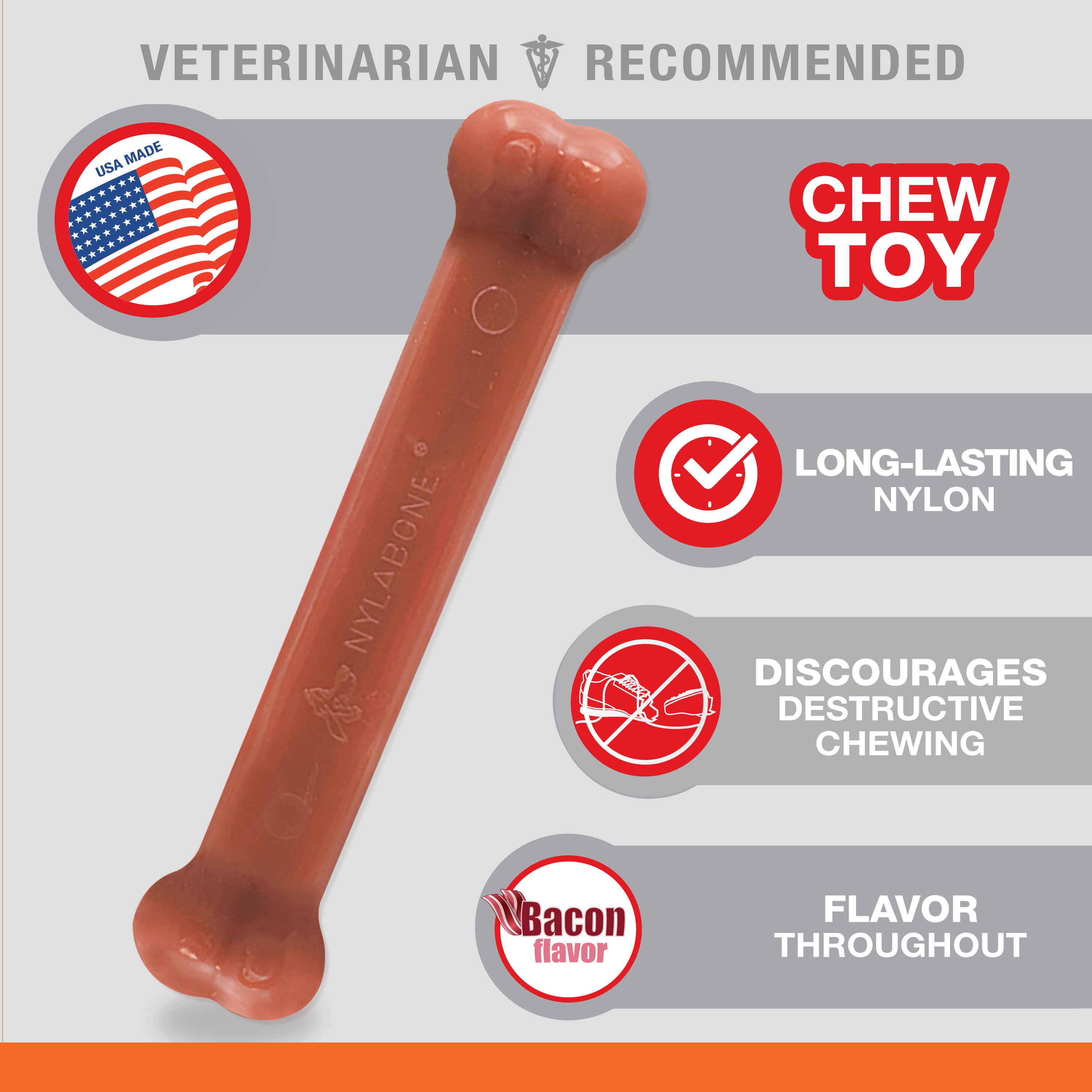 Nylabone Power Chew Dog Toy Bacon 1ea/Large/Giant - Up To 50 lb