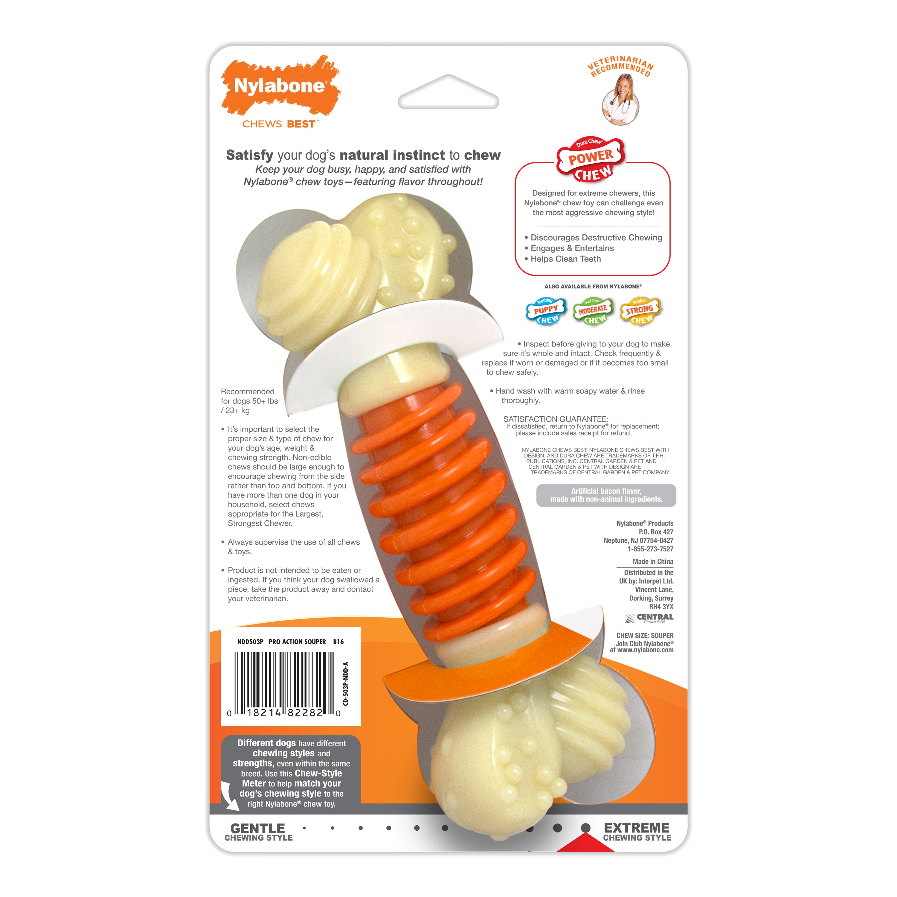 Nylabone PRO Action Dental Power Chew Durable Dog Toy Bacon 1ea/Large/Giant - Up To 50 lb