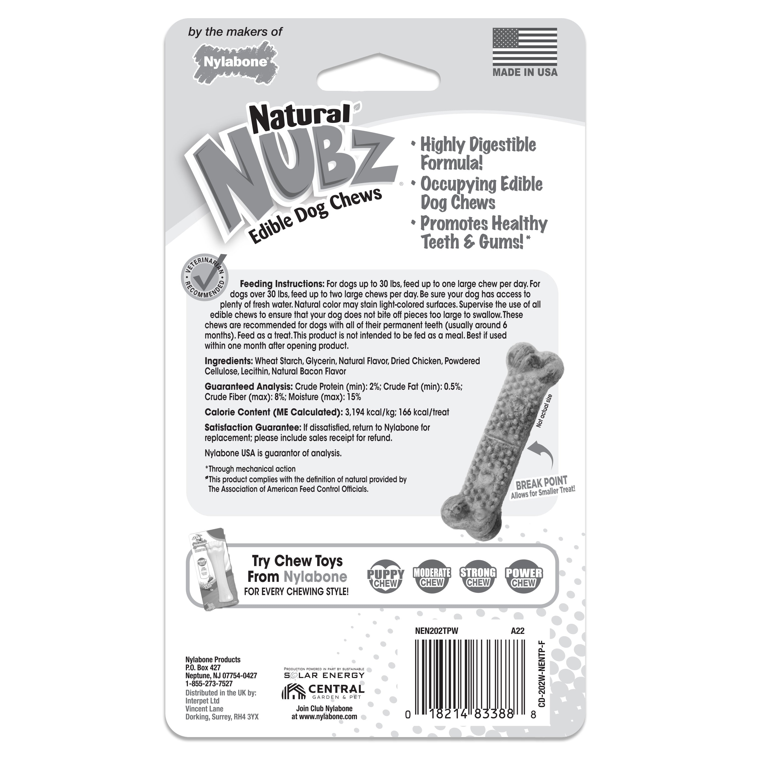 Nylabone Natural Nubz Chicken Dog Treats Chicken, Large  30 Lbs. 2 ct