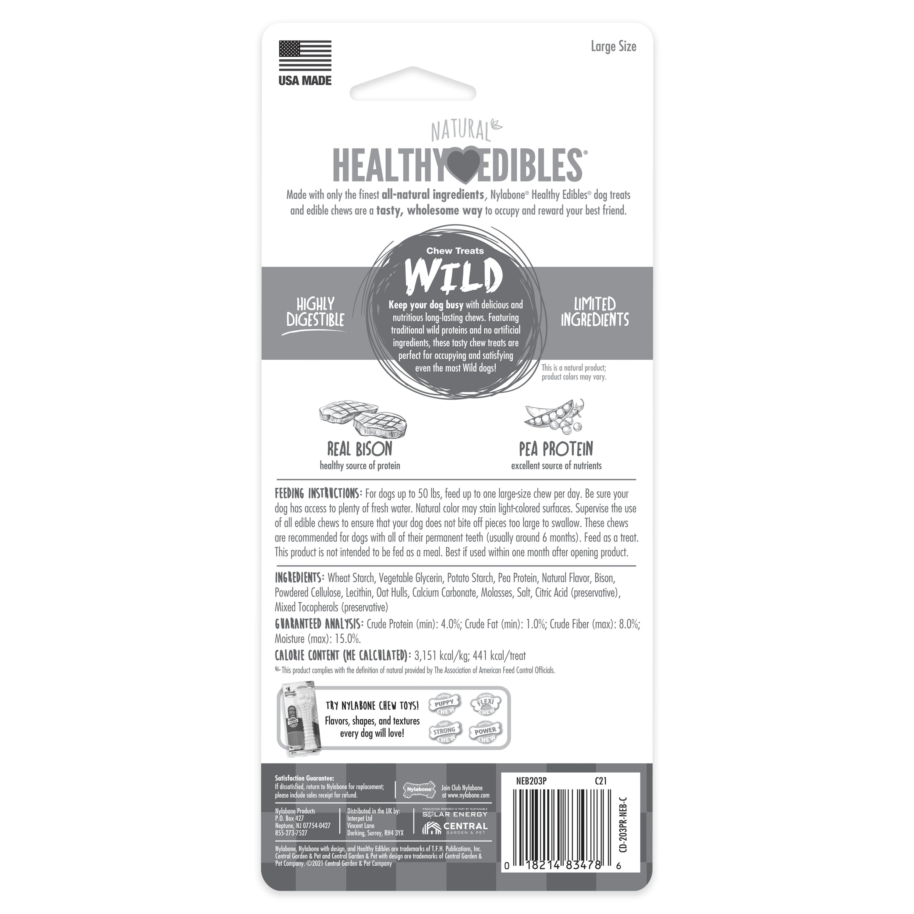 Nylabone Healthy Edibles WILD Natural Long Lasting Bison Dog Chew Treats Bison, Large/Giant  Up To 50 Lbs. 1 ct