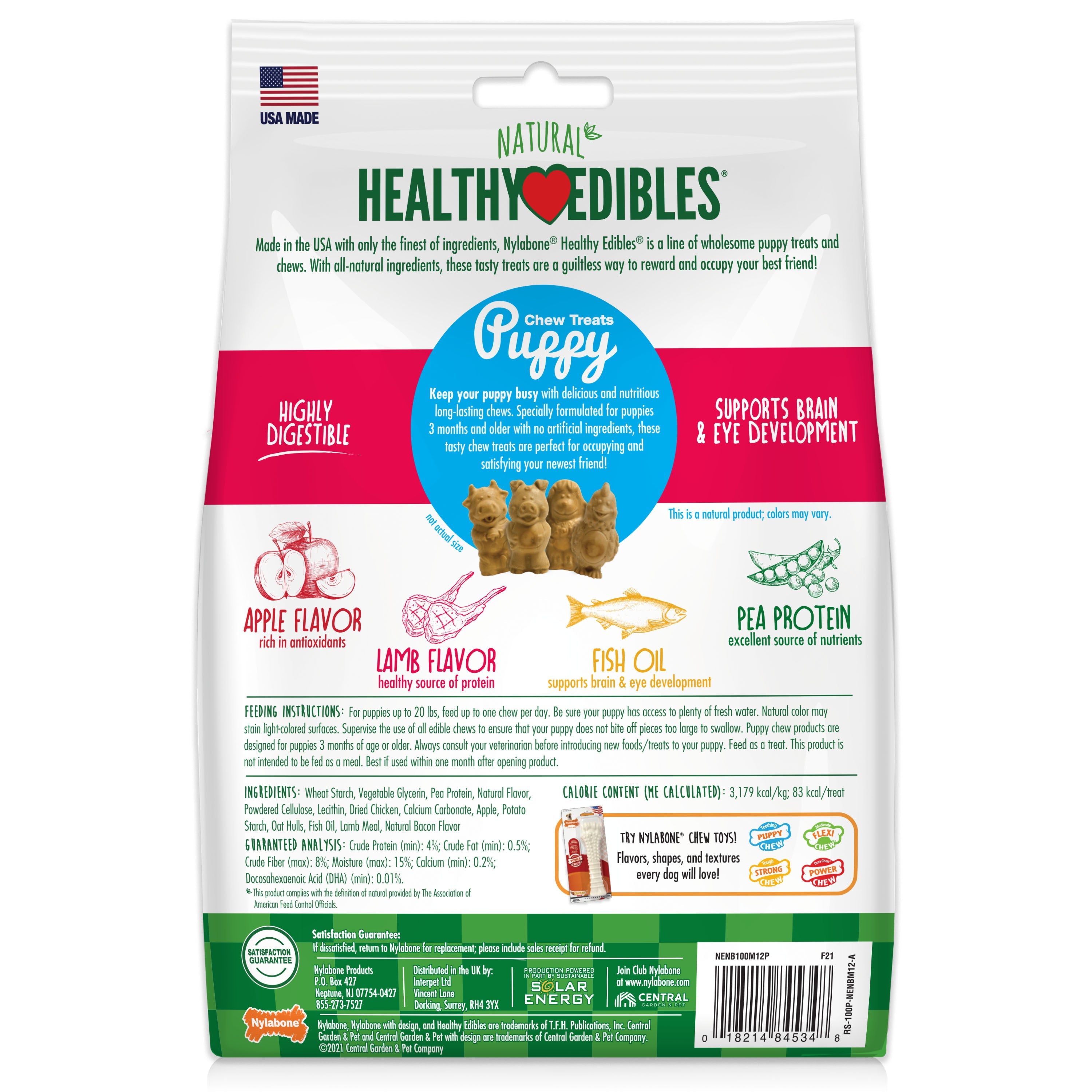 Nylabone Healthy Edibles Puppy AnimalShaped Lamb  Apple Dog Chew Treats Lamb  Apple, SMall/Regular  Up To 25 Ibs. 12 ct