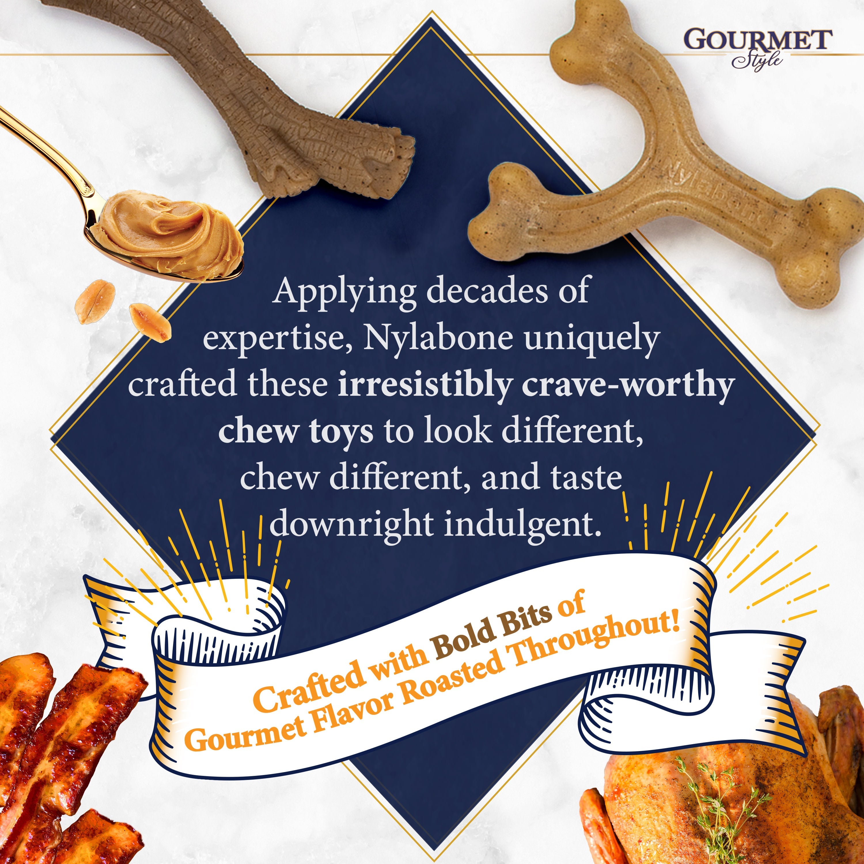 Nylabone Gourmet Style Strong Wishbone Dog Chew Toy Chicken 1ea/SMall/Regular - Up To 25 Ibs.