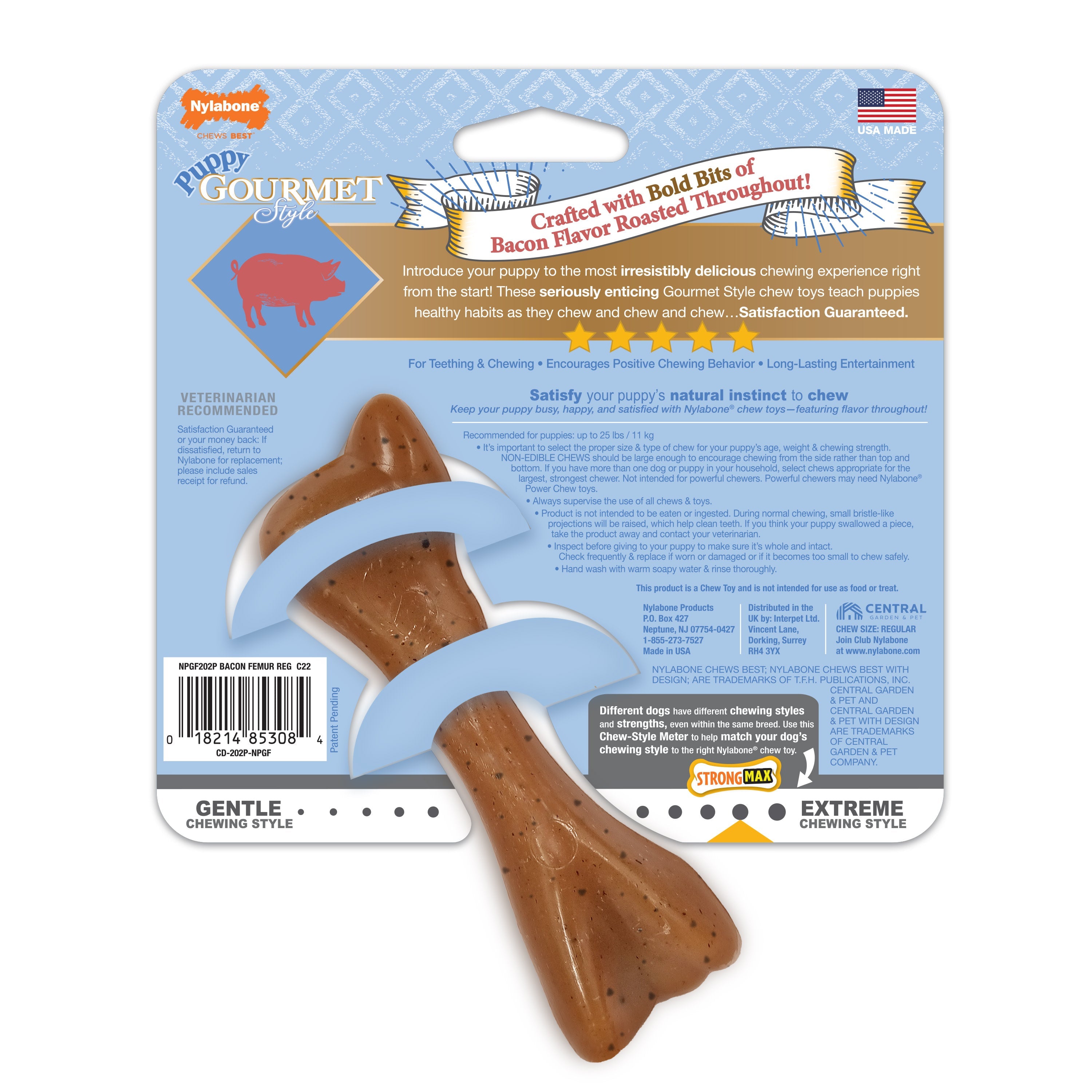Nylabone Gourmet Style Strong Femur Puppy Chew Toy Bacon 1ea/SMall/Regular - Up To 25 Ibs.