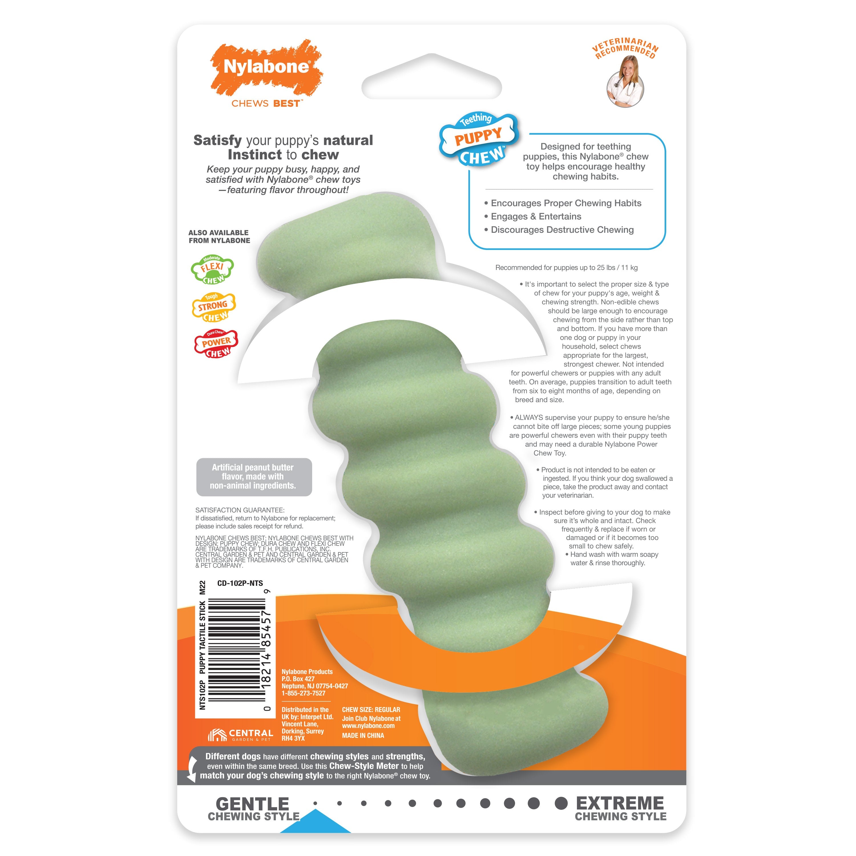 Nylabone Sensory Material Puppy Teething Stick Peanut Butter, 1ea/ Small/Regular - Up To 25 Ibs.