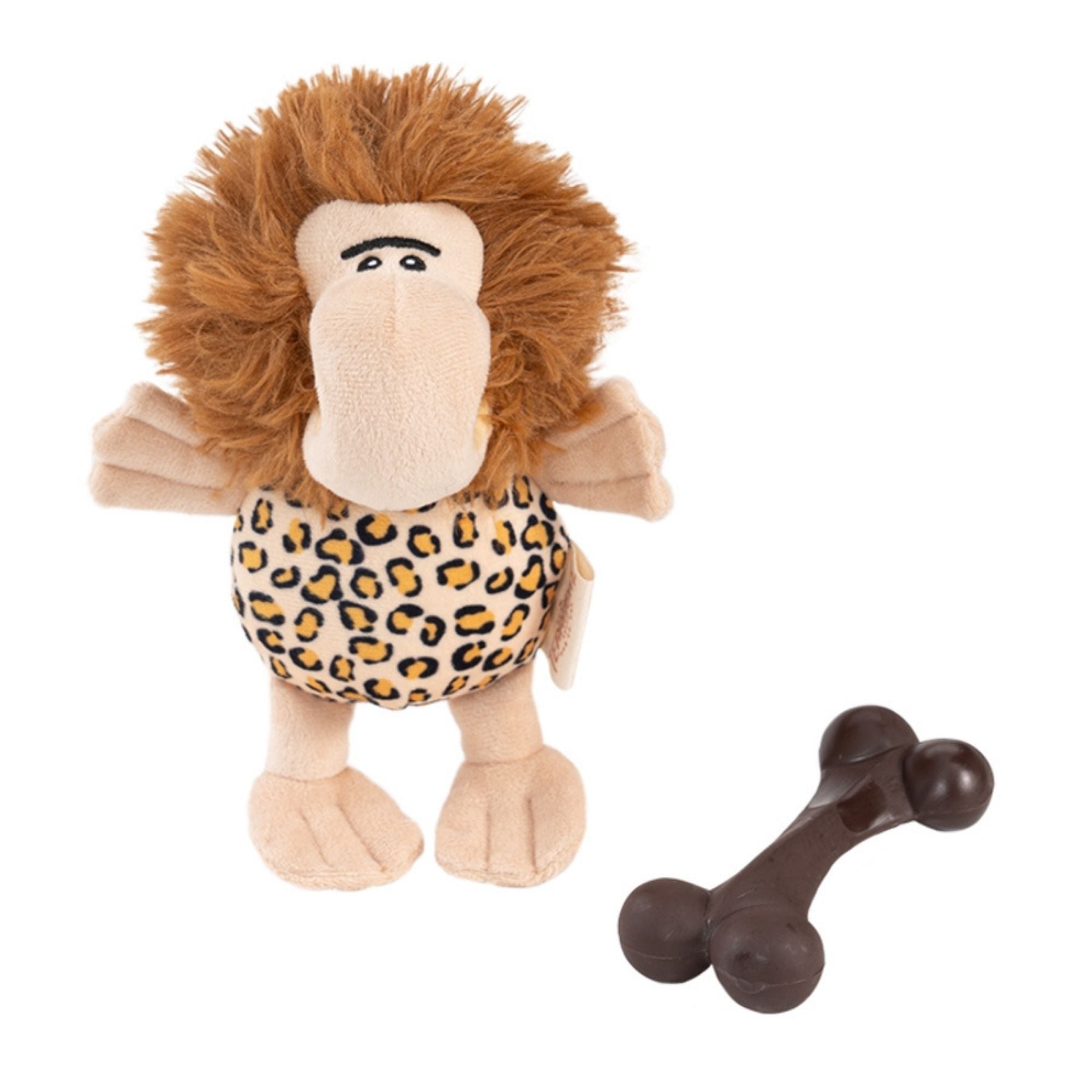 Territory Dog 2-in-1 Caveman Toy - Plush Caveman 6.5 Inches - Bone 6 Inches