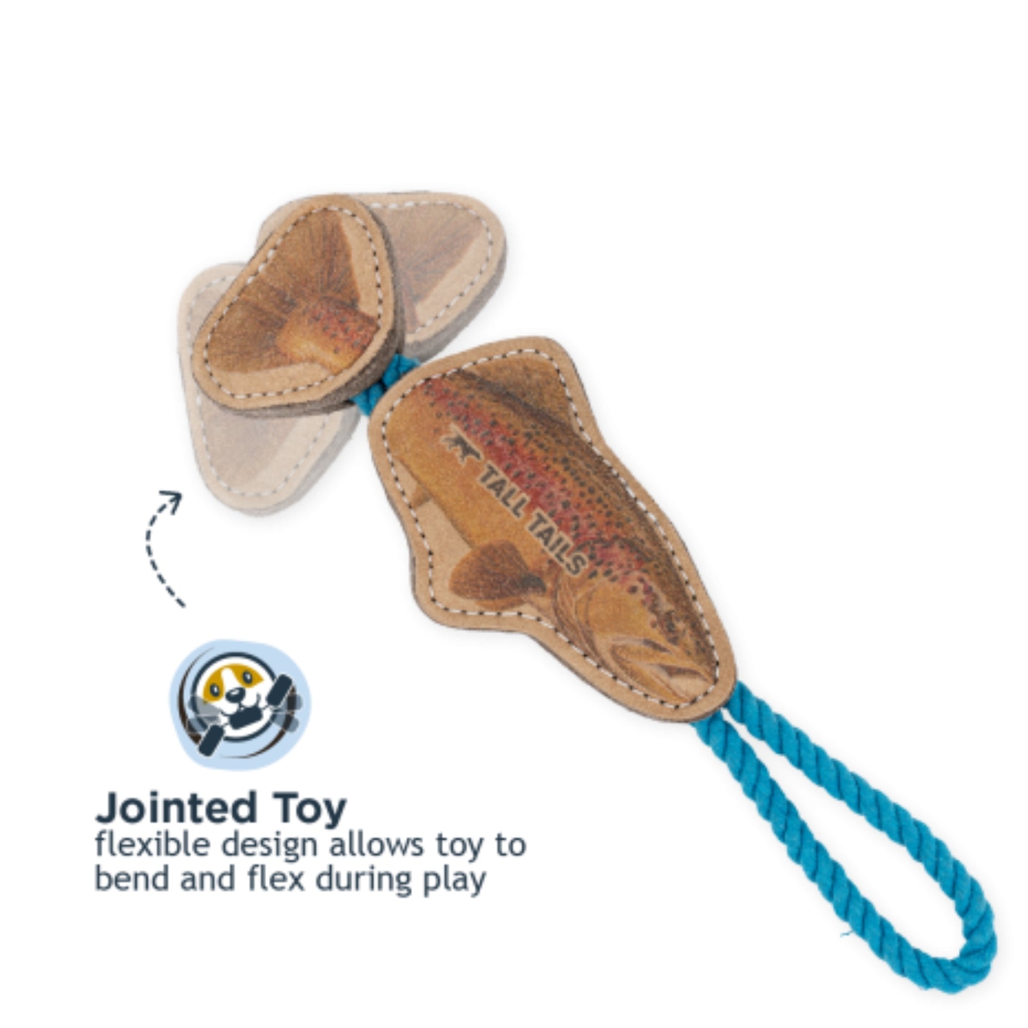 Tall Tails Dog Natural Leather Color Jointed Trout Tug, 16in.