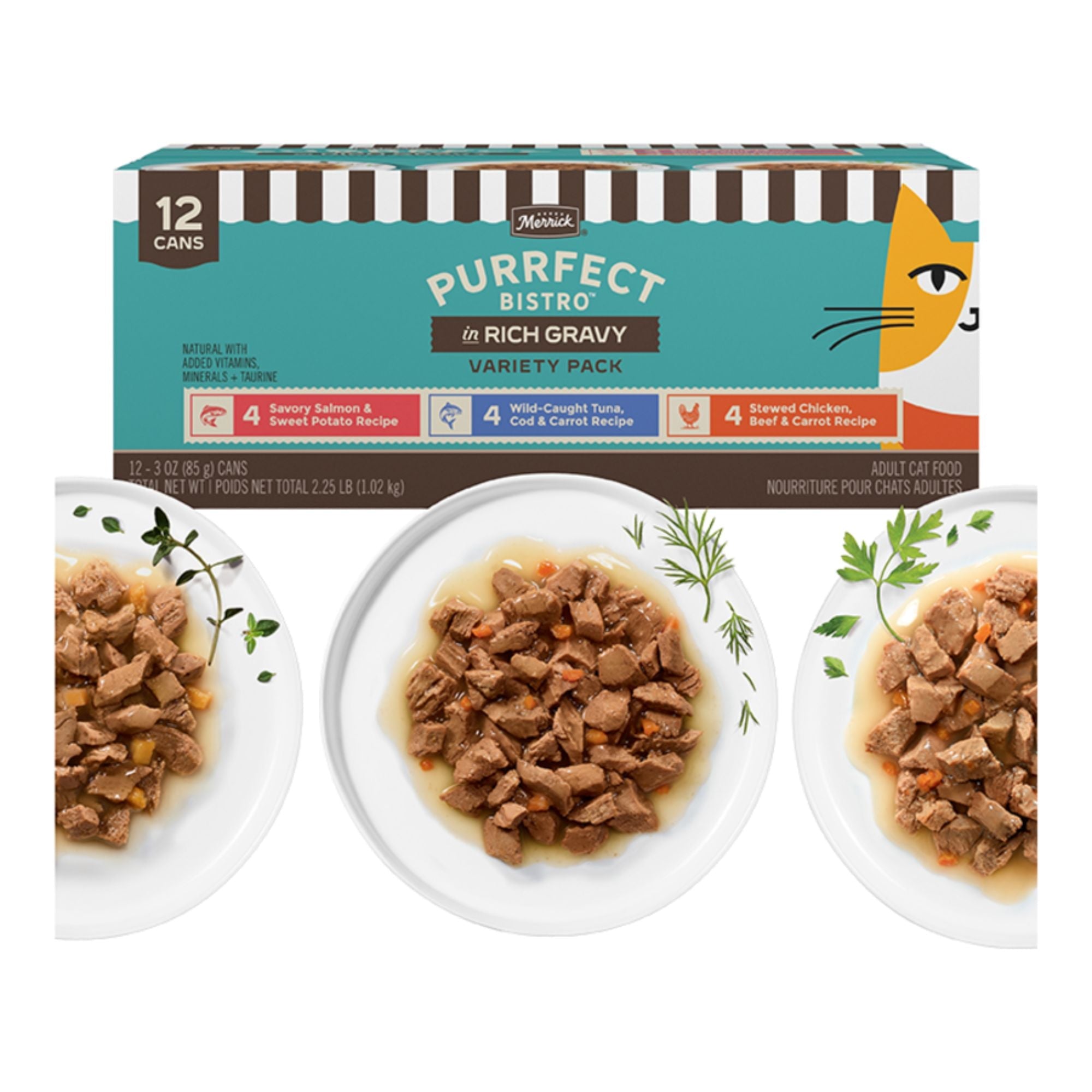 Merrick Cat Purrfect Bistro Chunk In Gravy 3oz. Variety Pack  (Case of 24)