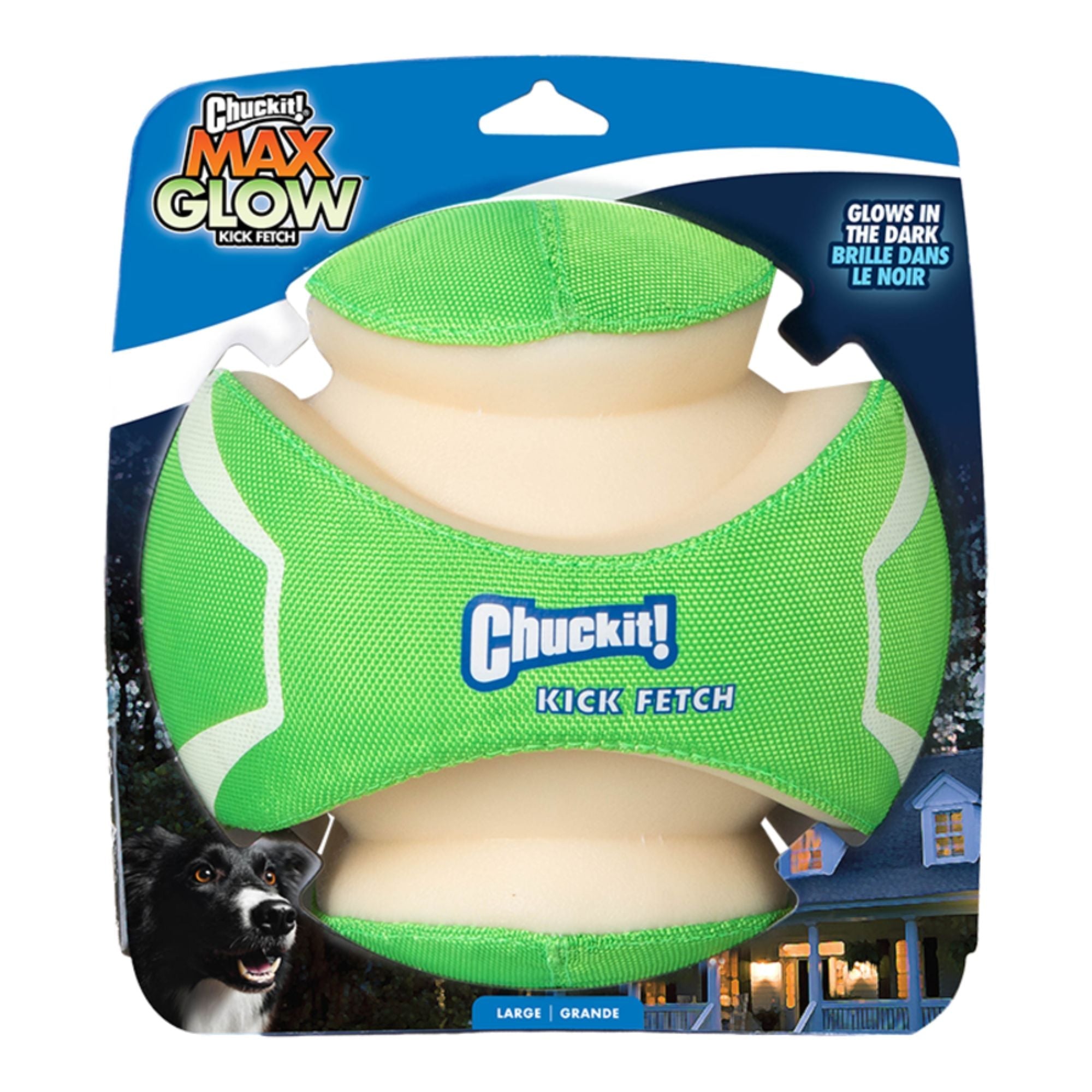 Chuckit! Kick Fetch Dog Toy Max Glow Green/White 1ea/LG