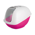 Petmate Basic Hooded Cat Litter Box Hot Pink Base; Pearl White Hood Jumbo Default Title