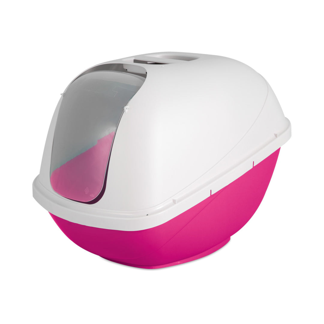 Petmate Basic Hooded Cat Litter Box Hot Pink Base; Pearl White Hood Jumbo Default Title