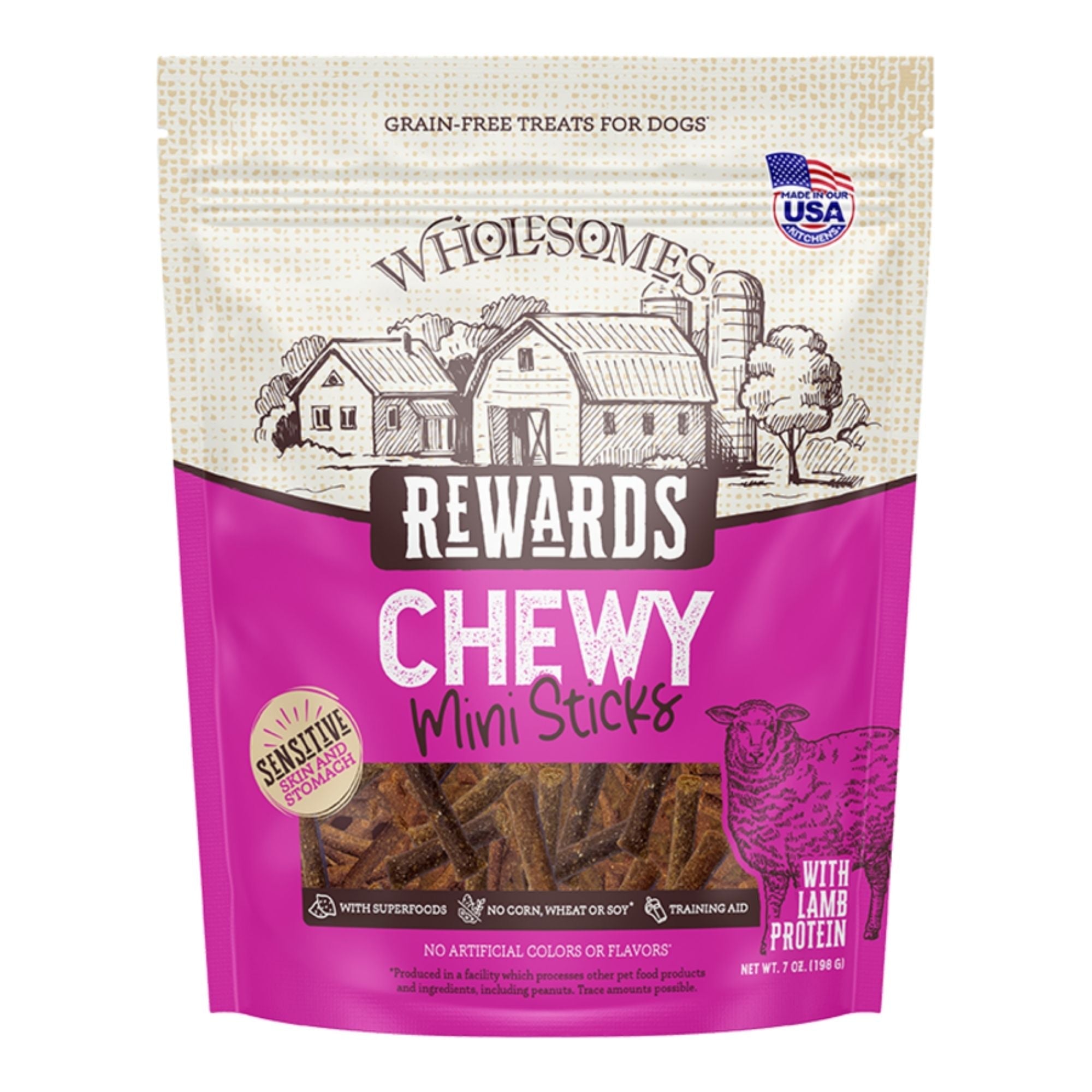 Sportmix Dog Wholesomes Rewards Chewy Lamb Mini Sticks 7oz.