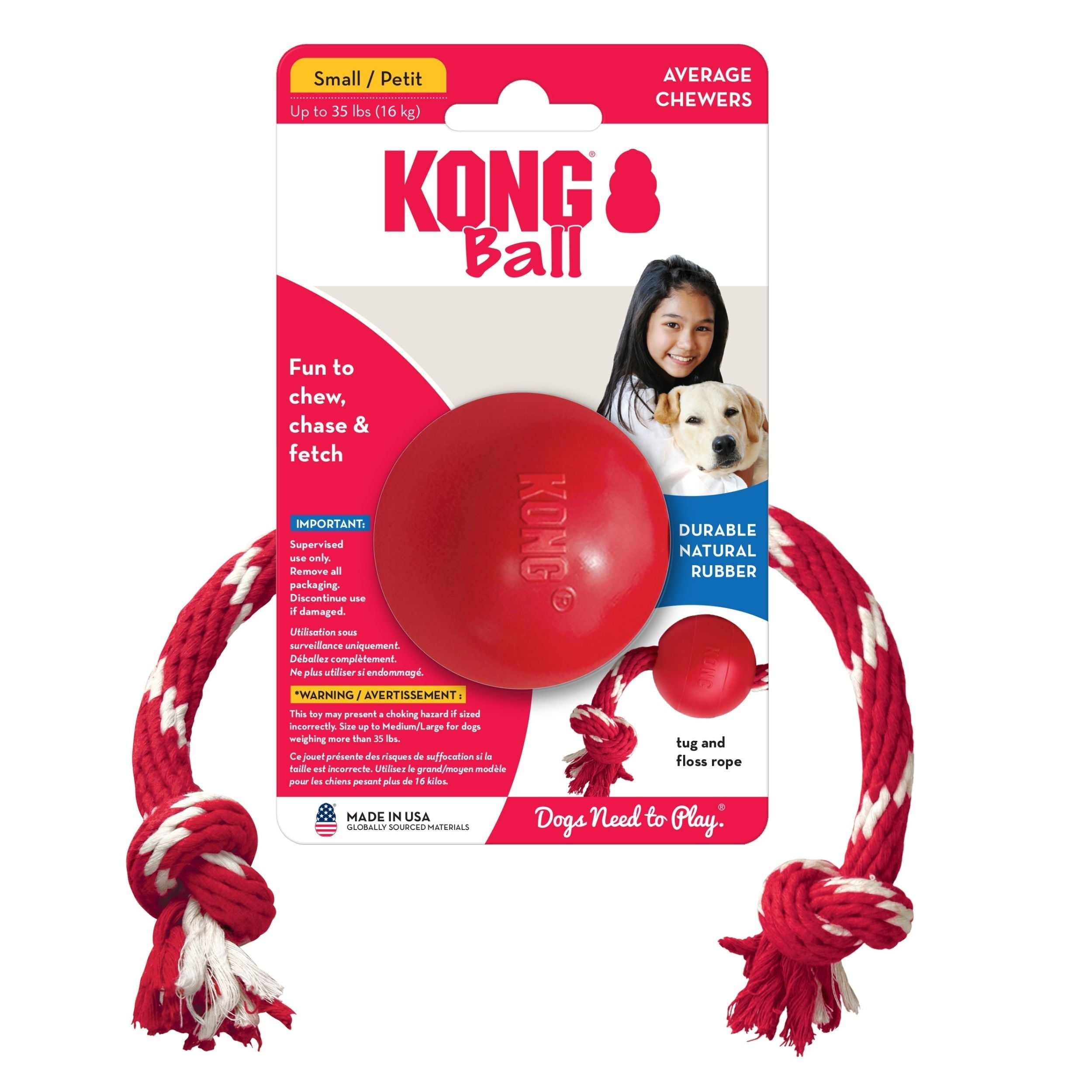Kong Ball With Rope Dog Toy Red 1ea/Sm Default Title