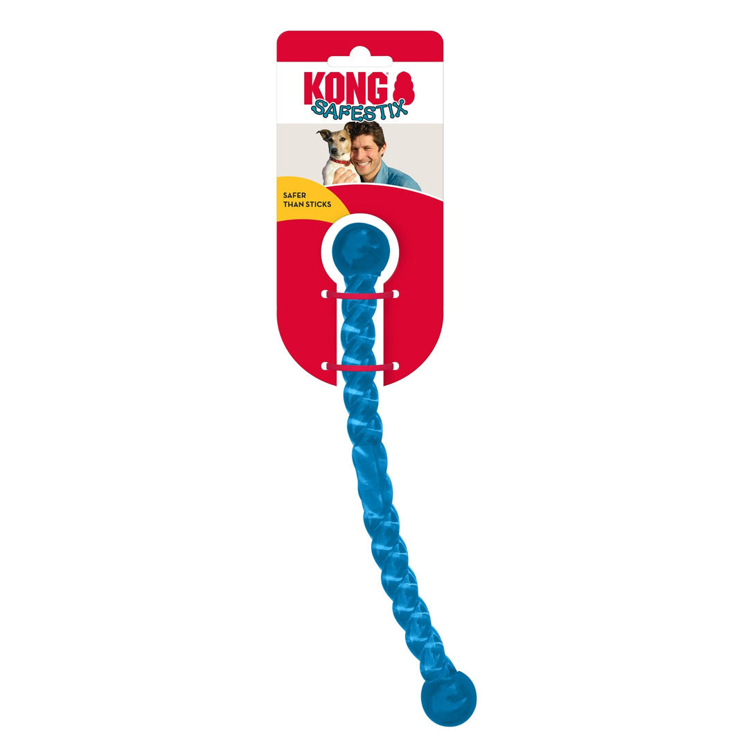 Blue dog toy with packaging featuring a KONG logo on a white background