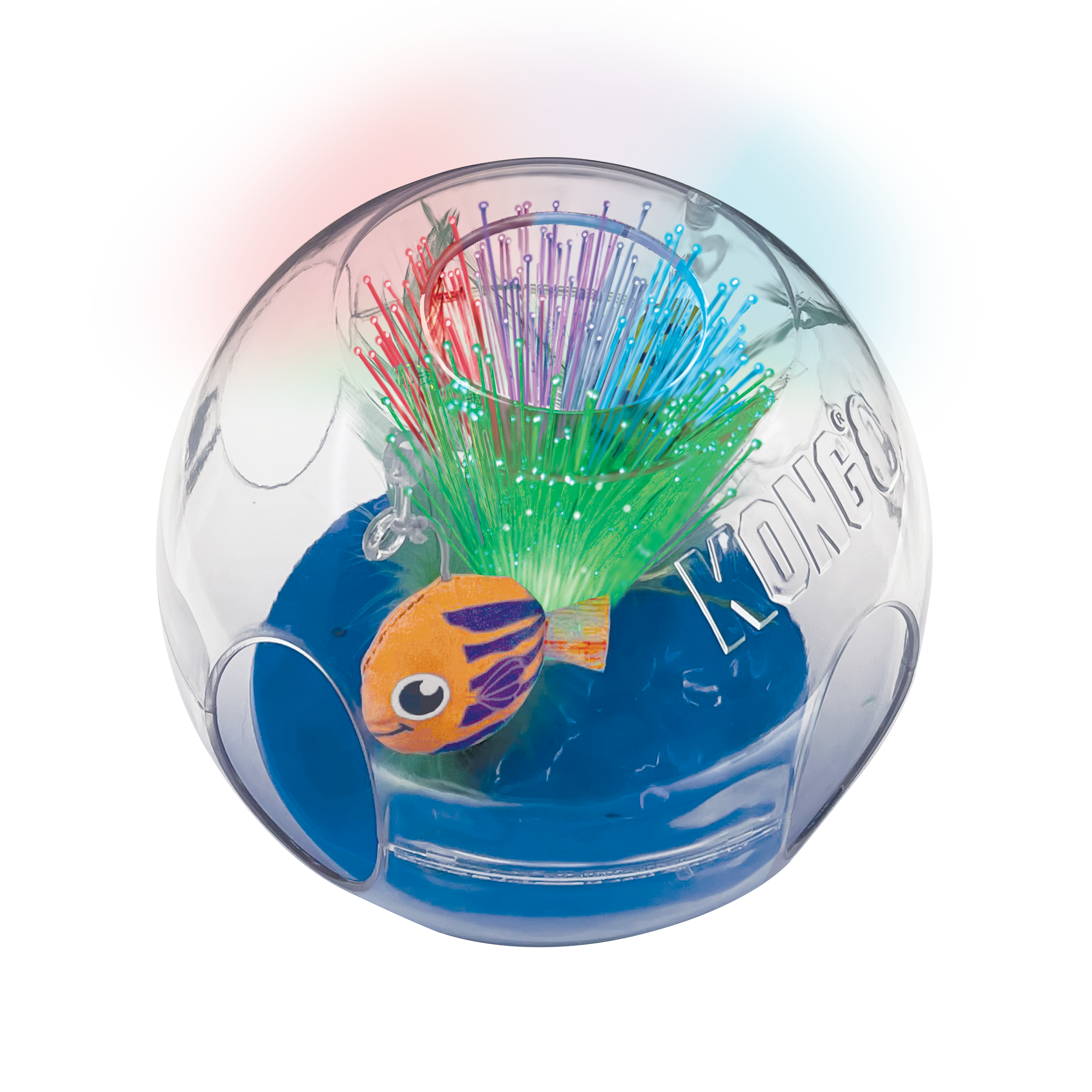 Clear ball toy with colorful fibers and a fish figure inside, branded 'Kolea'.
