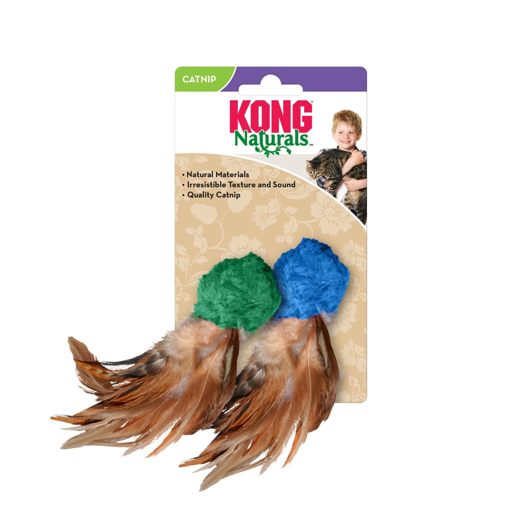 KONG Naturals Crinkle Ball With Feathers Cat Toy 1ea/2 pk
