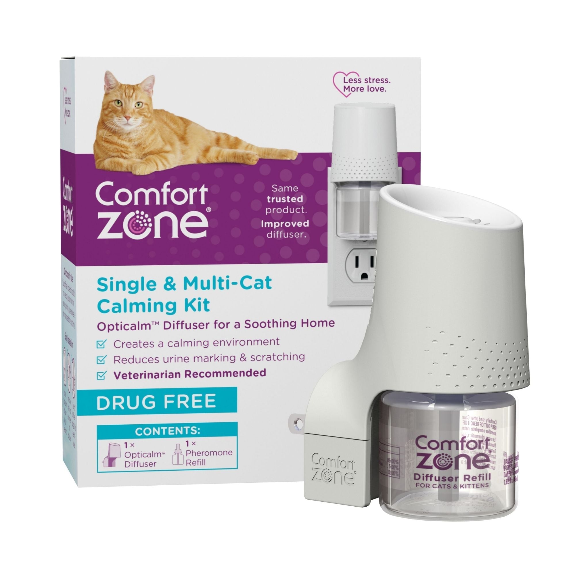 Comfort Zone Single & Multi-Cat Calming Kit For A Soothing Home 1 PK White 1ea/1 Diffuser 1 Refill-48 ml