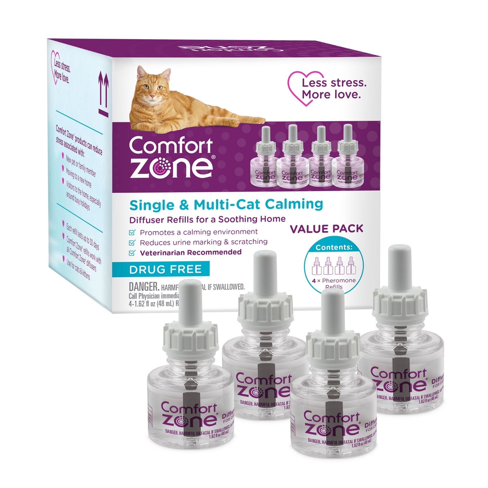 Comfort Zone Single & Multi-Cat Calming Kit For A Soothing Home 4PK White 1ea/4 Refill-48 ml