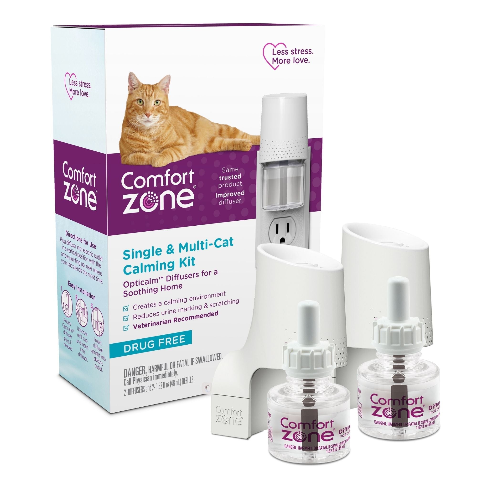 Comfort Zone Single & Multi-Cat Calming Kit For A Soothing Home 2 PK White 1ea/2 Diffusers 2 Refills-48 ml