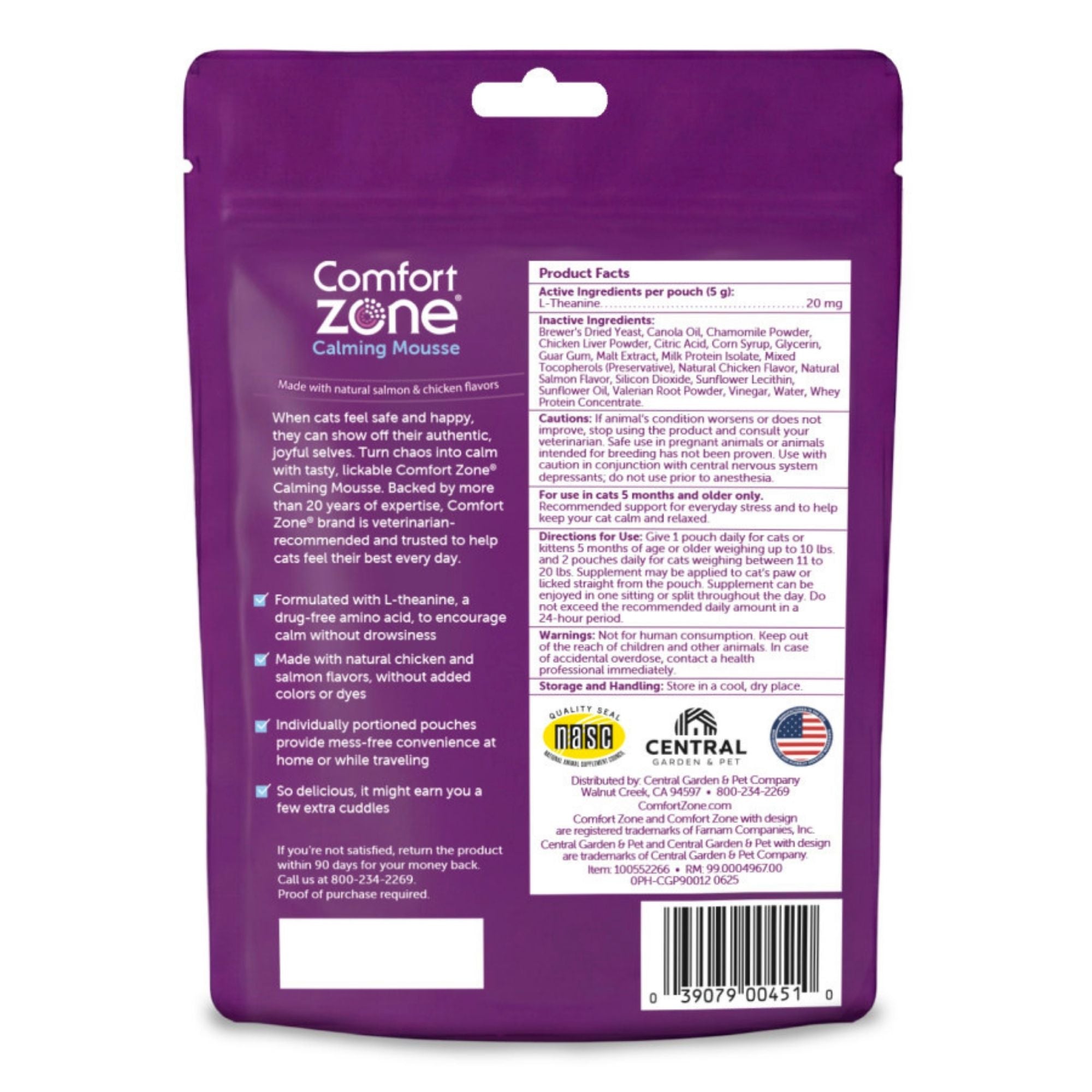 Comfort Zone Cat Calming Mousse; Lickable Cat Calming Supplement; Helps Support Calm for Everyday and Situational Stress; Drug-Free, Single Serve Pouches Cat Calming Mousse, 1ea/12 ct