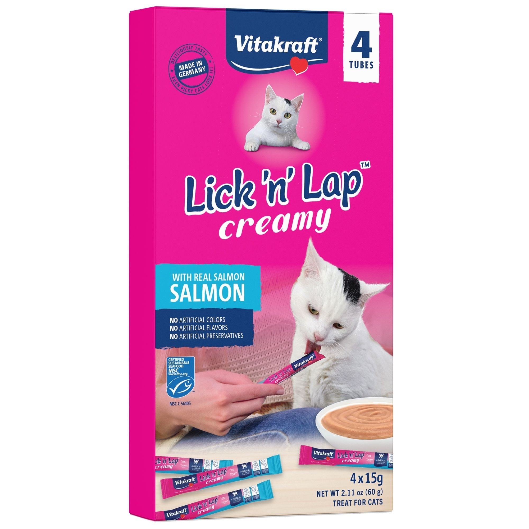 Vitakraft Lick 'n' Lap Snack Wet Cat Treats Real Salmon 1ea/2.1oz., 4 pk