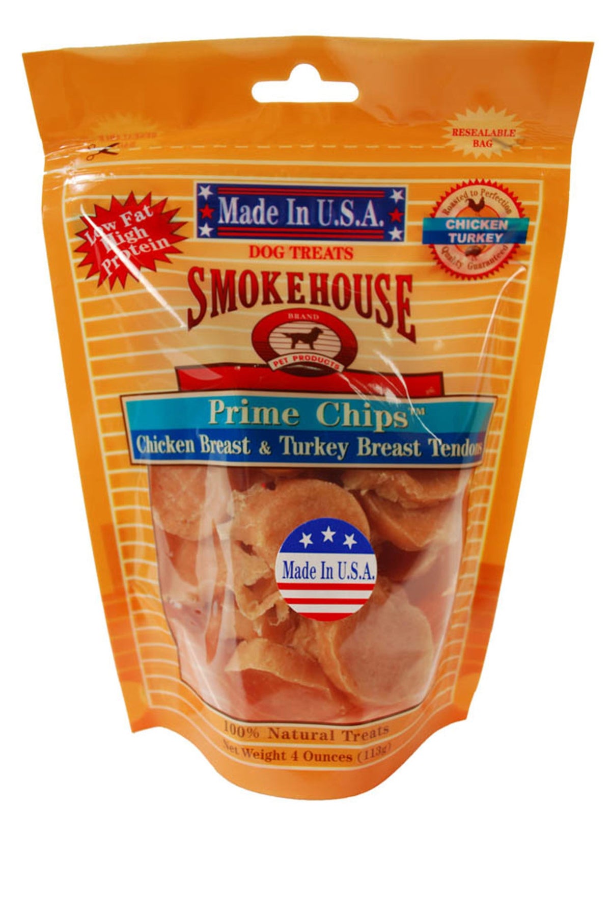 Smokehouse USA Made Prime Chips Chicken & Turkey 4oz Reseal Bag