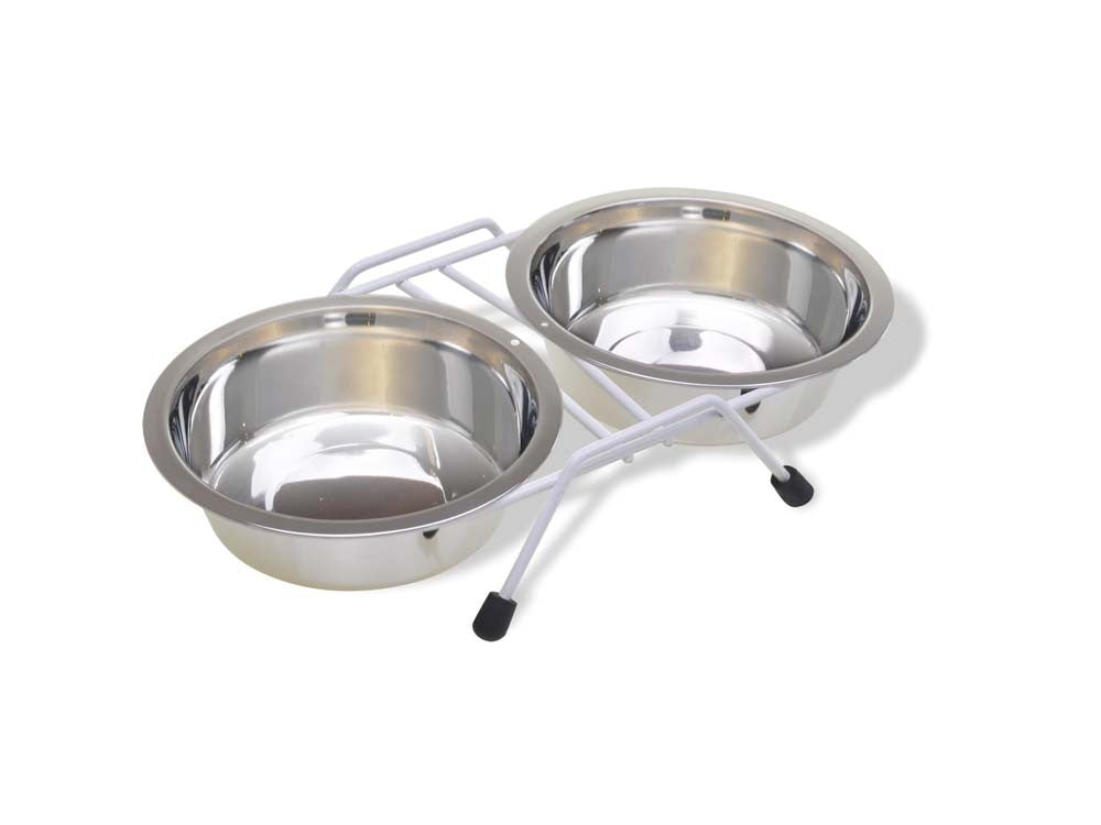 Van Ness Stainless Steel Double Dog Bowl in wire rack 16oz