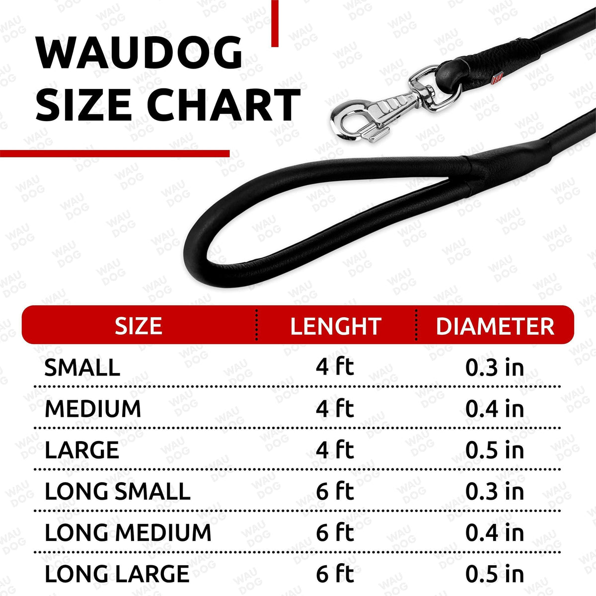 Rolled Leather Dog Leash 4 ft x 0.4 in All Sizes Black