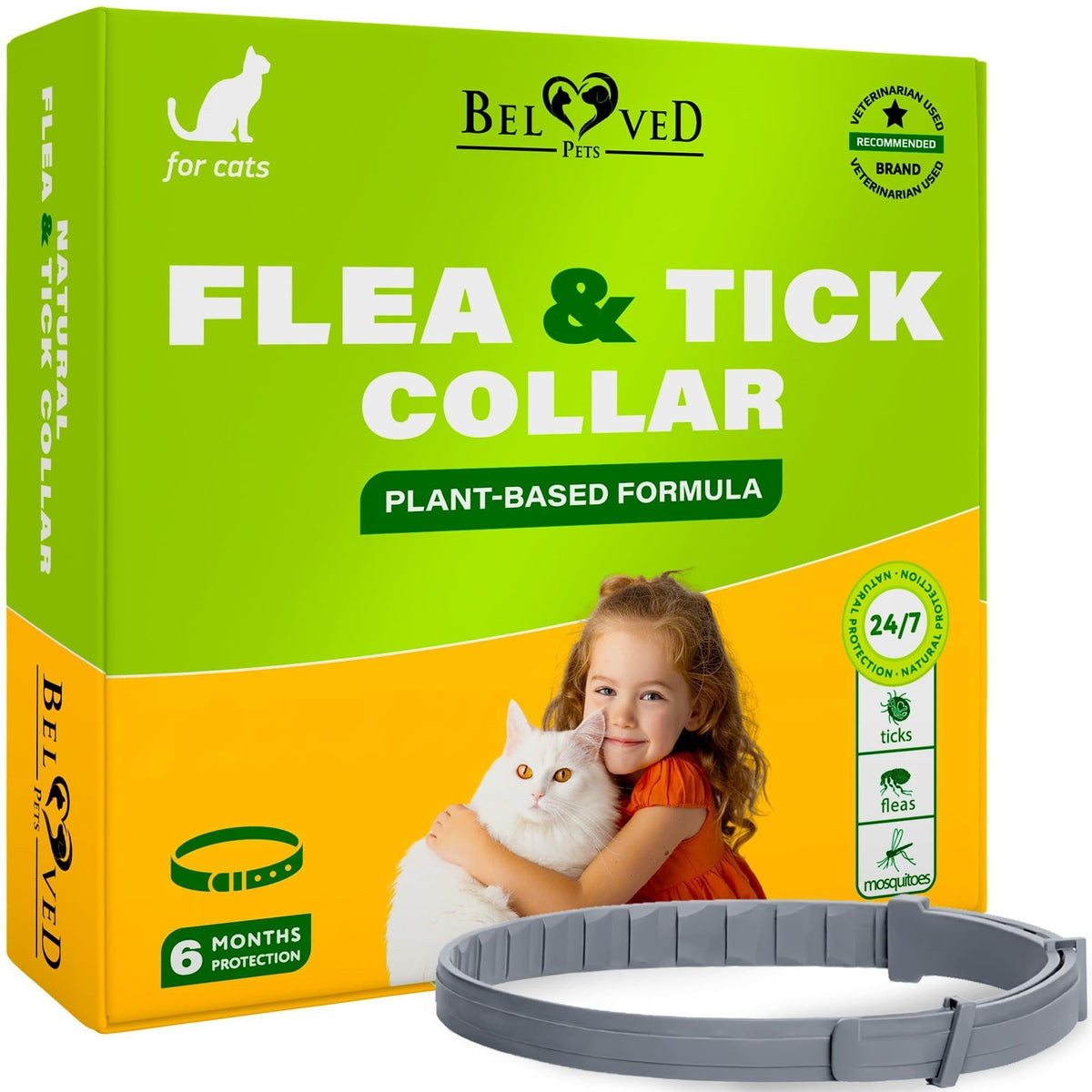 Flea & Tick Collar for Cats 6-Month Protection Essential Oil Repellent 1 Pack