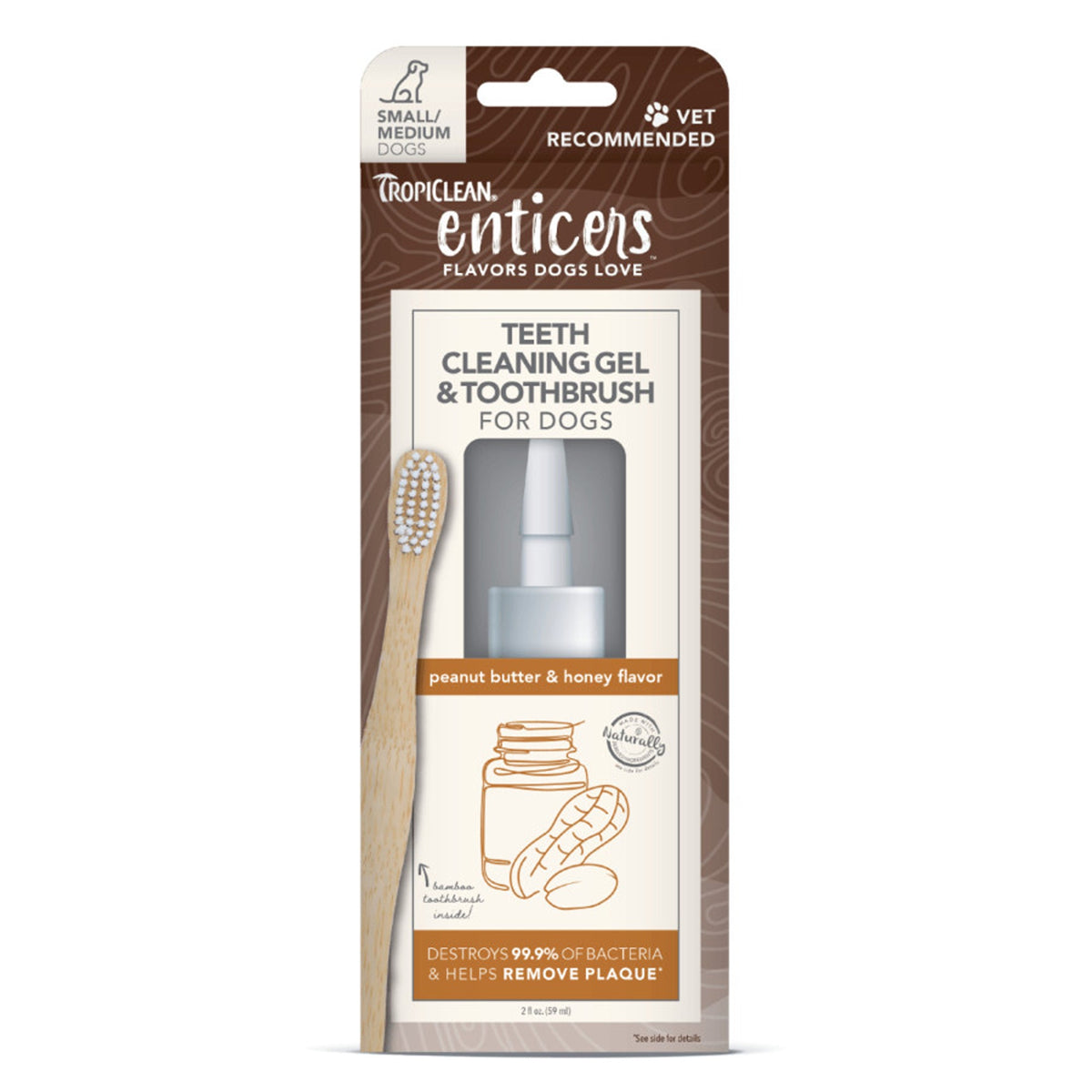 TropiClean Enticers Peanut Butter/Honey Cleaning Gel/Toothbrush Small/Medium 2oz
