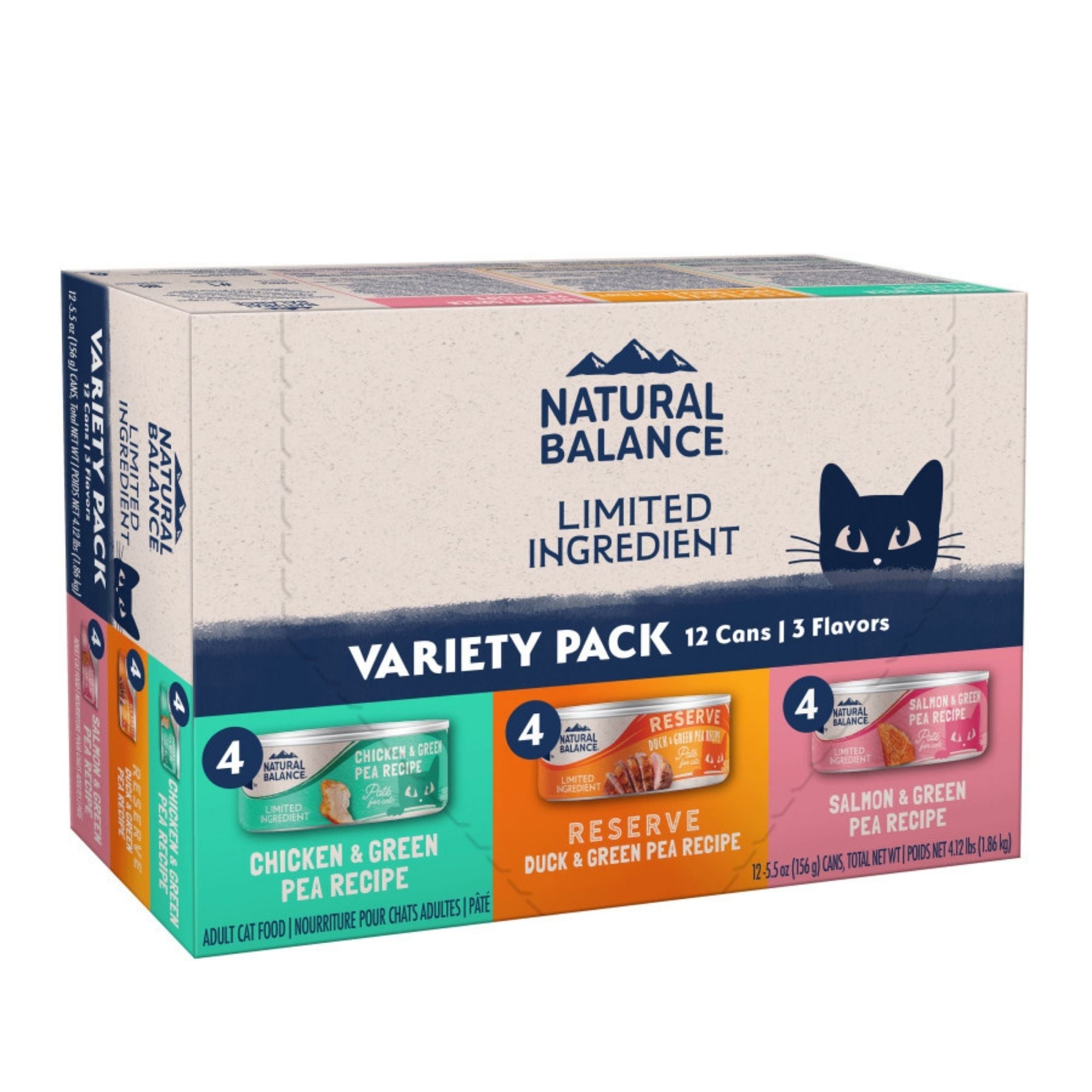 Natural Balance Pet Foods Limited Ingredient Pate Canned Cat Food Variety Pack (Chicken, Reserve Duck, Salmon) 3oz.(Case of 12)