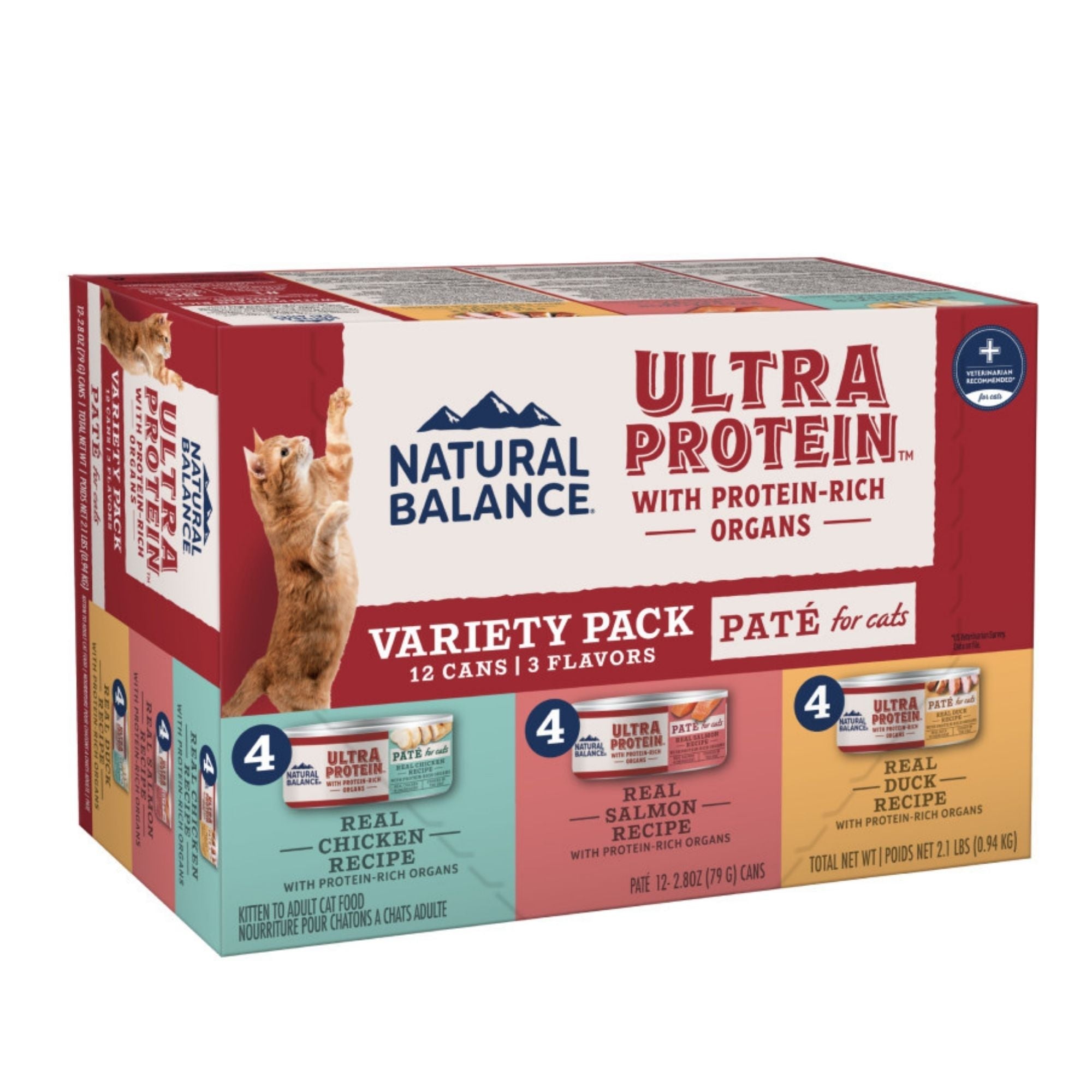 Natural Balance Pet Foods Ultra Protein Pate Canned Cat Food Variety Pack (Chicken, Salmon, Duck) 2.8oz. (Case of 12)