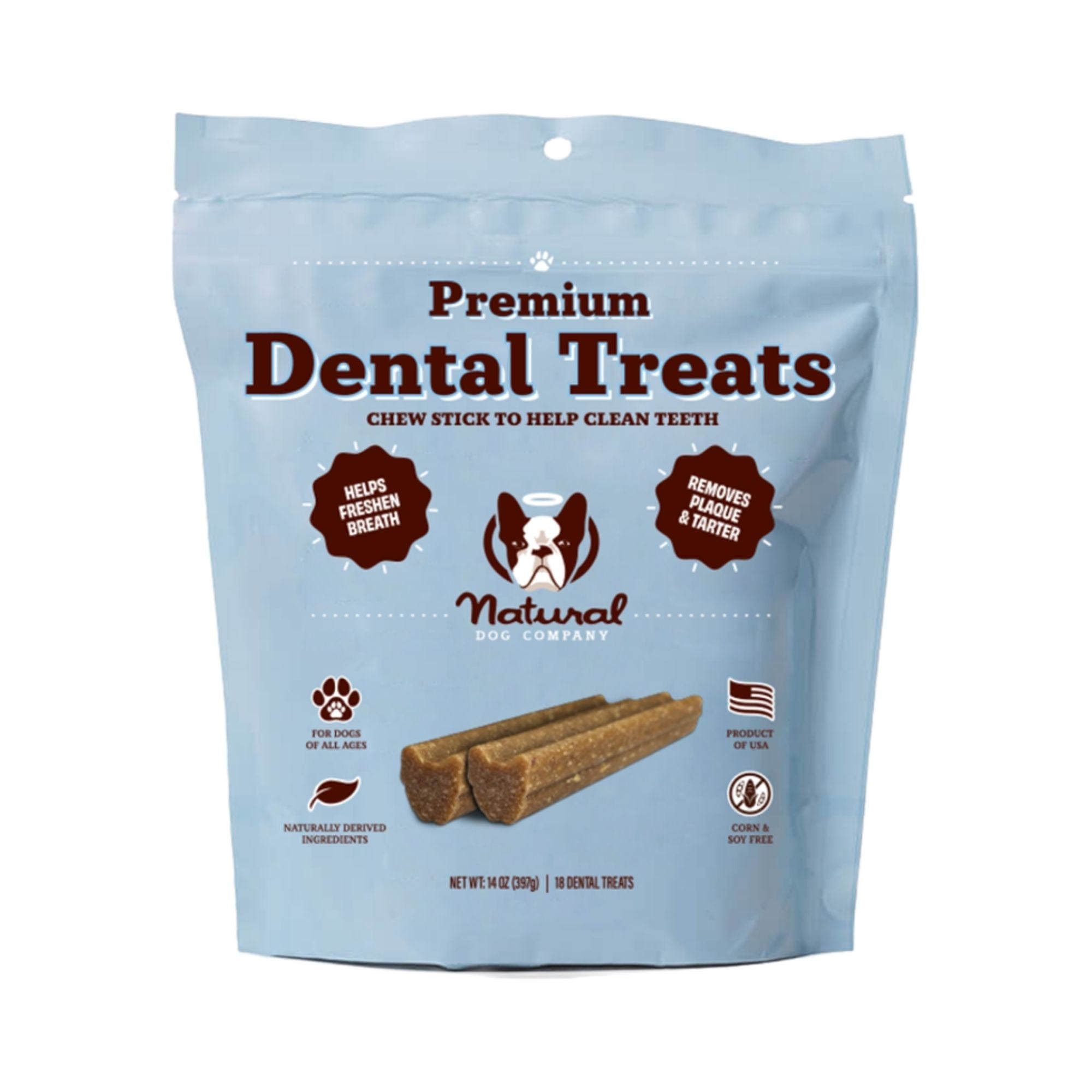 Natural Dog Company Dog Dental Treats Chew Sticks - 18 Count