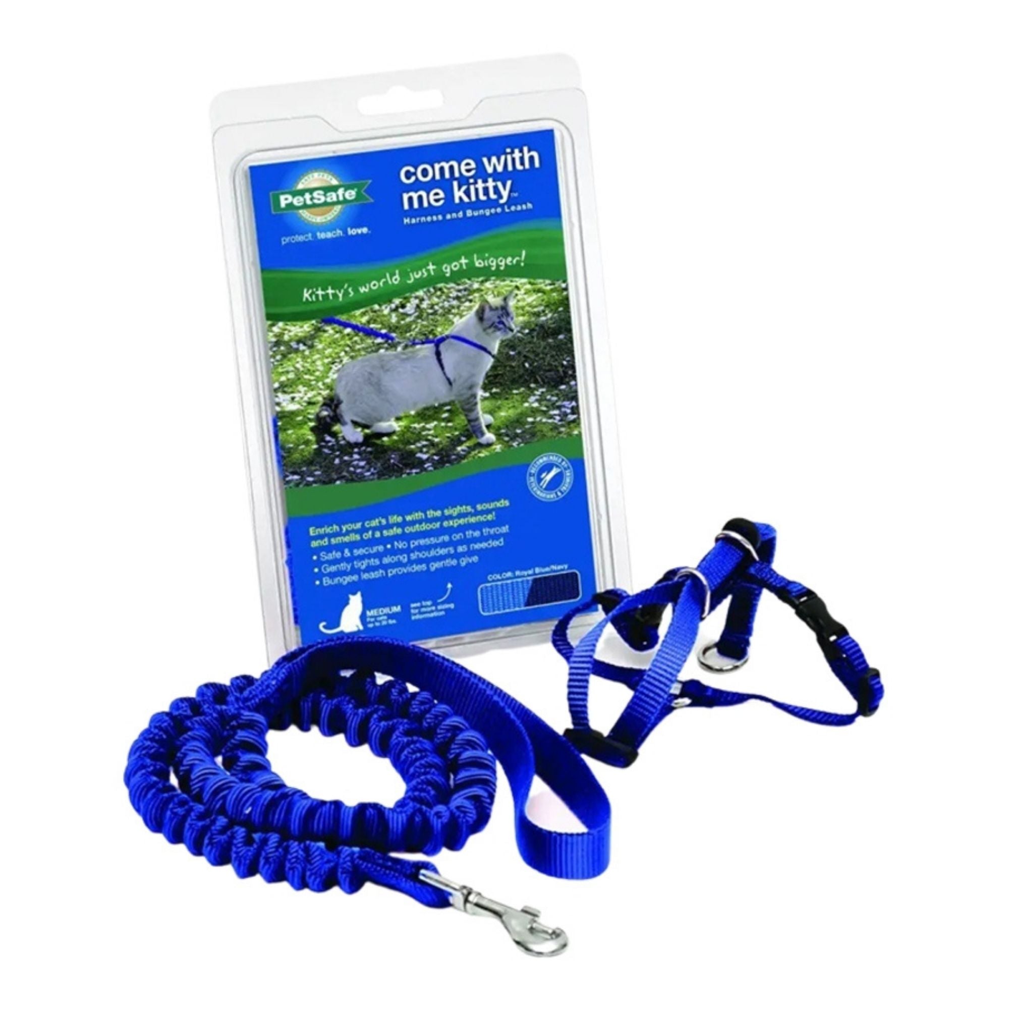 Petsafe Cat Come With Me Kitty Harness And Bungee Leash Royal Blue Medium