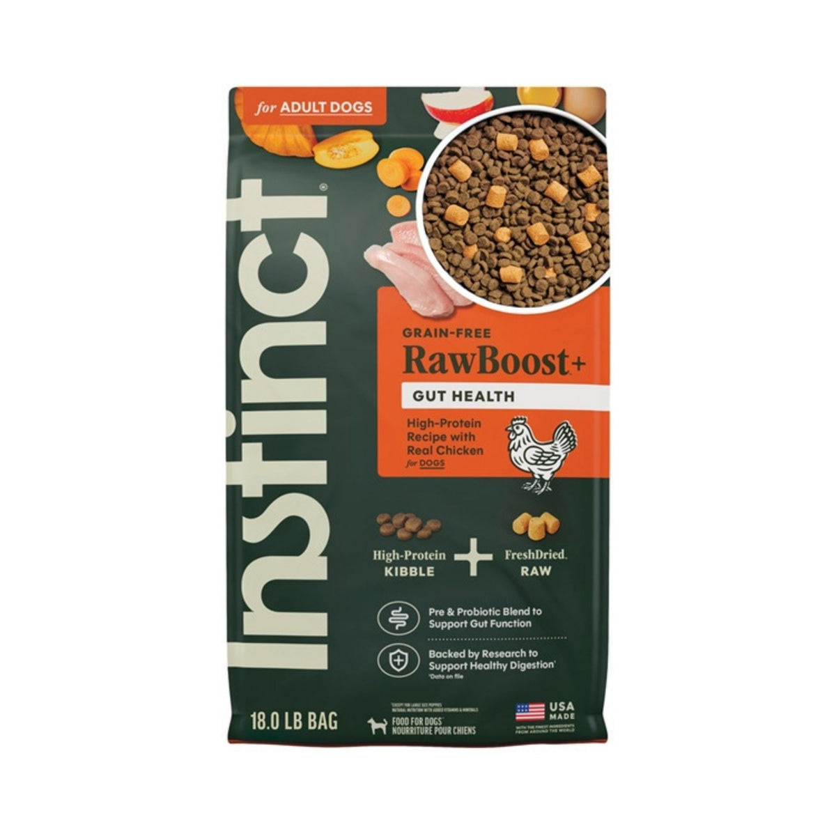 Instinct Raw Boost Gut Health Chicken Adult High Protein Grain-free 18Lb