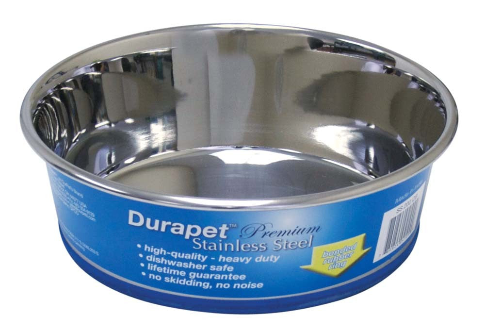 OurPets Rubber-Bonded Premium Stainless Steel Dog Bowl Silver