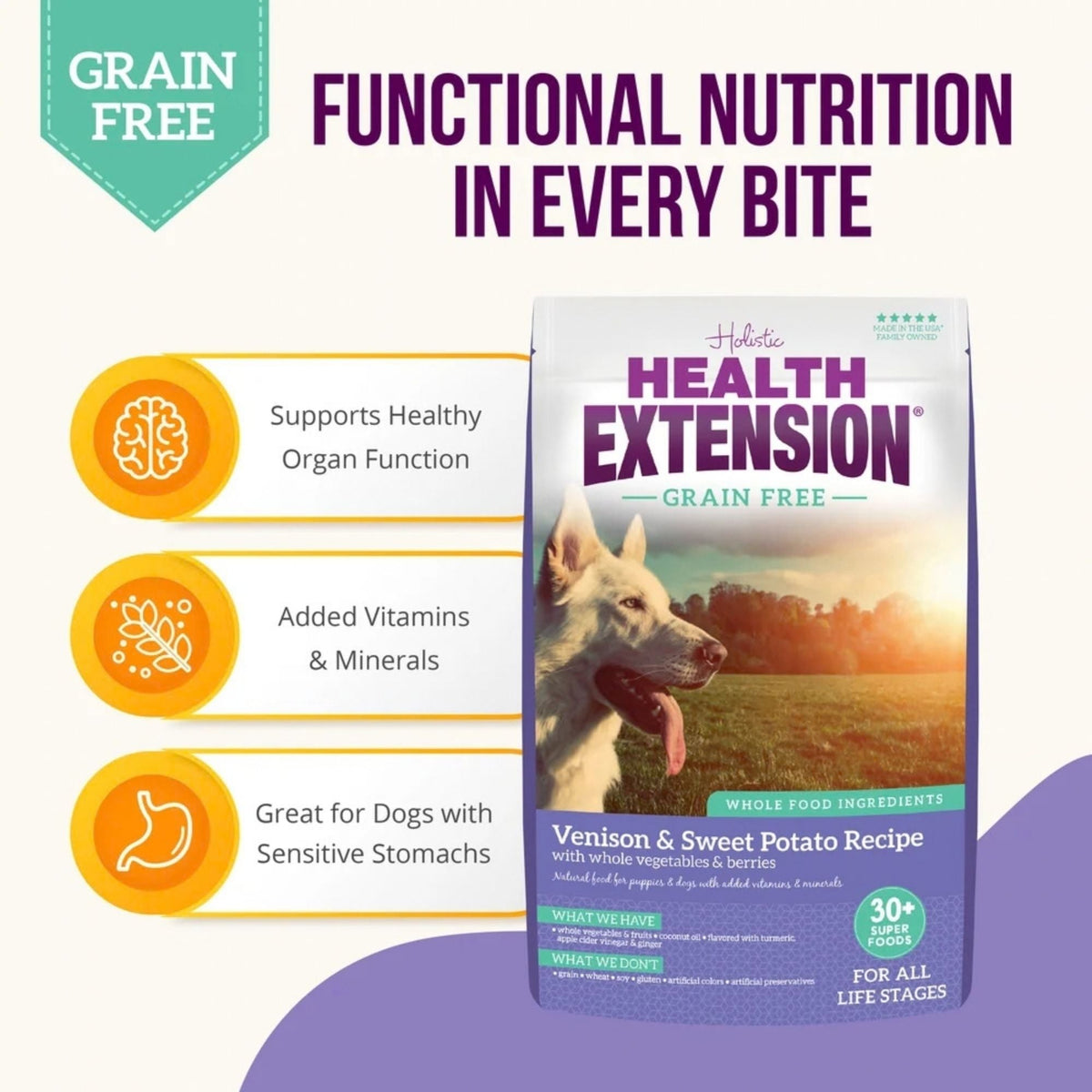 Health Extension Grain Free Venison Dry Dog Food 23.5lb.