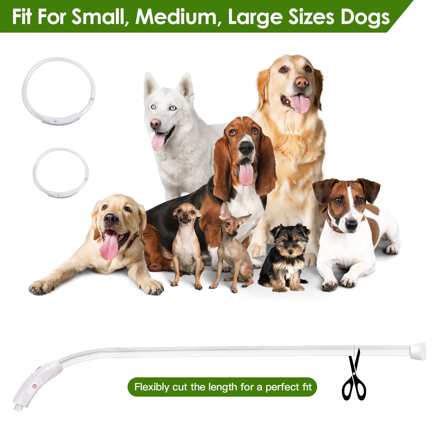 1Pc USB Rechargeable LED Dog Collar Multi Color Lighting Dog Safety Collar Cuttable Length Glow Dog Collar For Small Medium Large Dog Night Walking