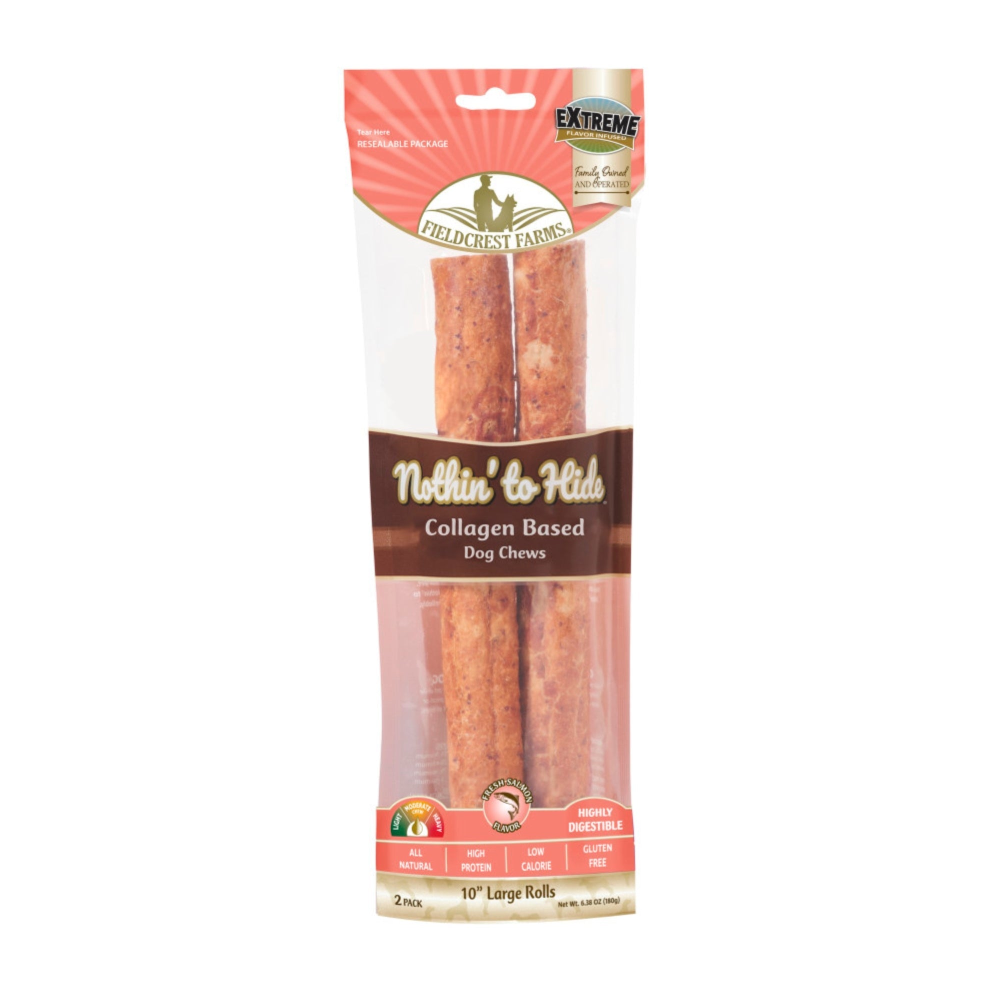 Fieldcrest Farms Nothin' to Hide Collagen Roll Dog Chew Salmon, blank/10 in, 2 pk