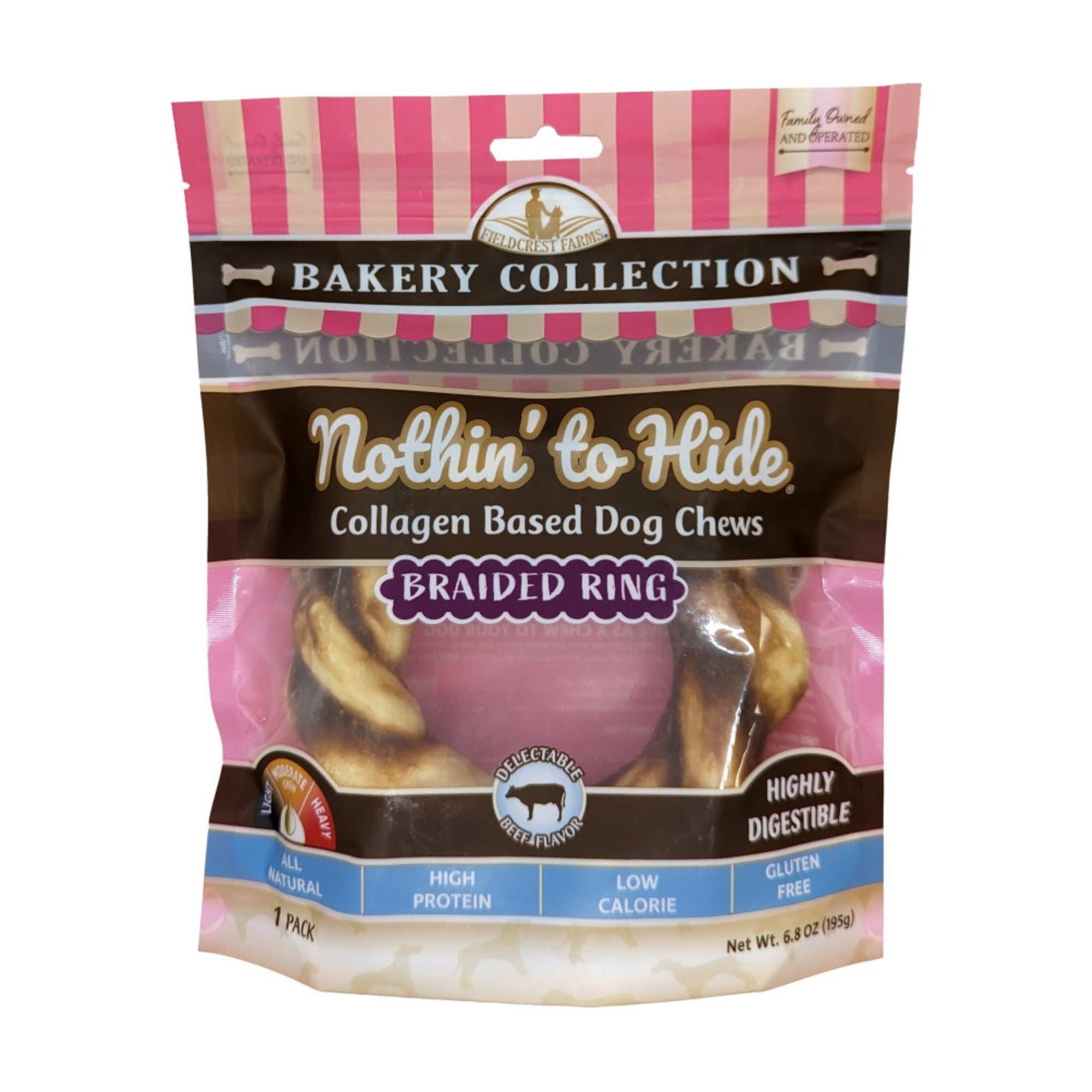 Fieldcrest Farms Nothin' To Hide Bakery Collection Dog Treat Braided Ring, Beef, blank/5 in