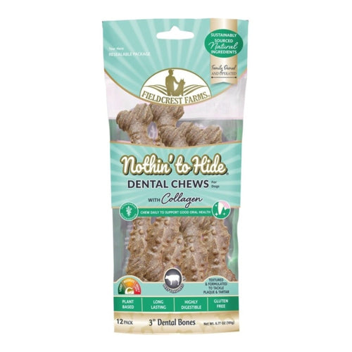 Fieldcrest Farms Nothin' to Hide Dental Bone Collagen Dog Chew Beef, blank/3 in, 12 pk