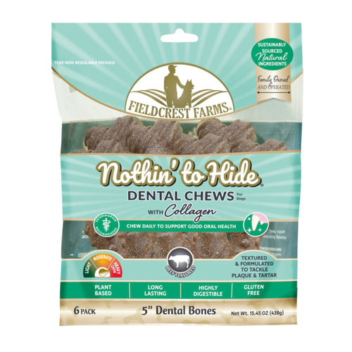 Fieldcrest Farms Nothin' to Hide Dental Bone Collagen Dog Chew Beef, blank/5 in, 6 pk