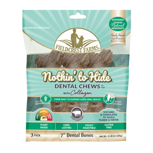 Fieldcrest Farms Nothin' to Hide Dental Bone Collagen Dog Chew Beef, blank/7 in, 3 pk