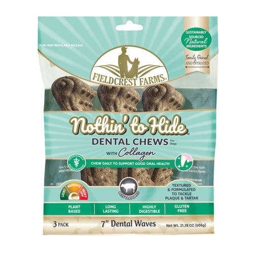 Fieldcrest Farms Nothin' to Hide Dental Wave Collagen Dog Chew Beef, blank/7 in, 3 pk