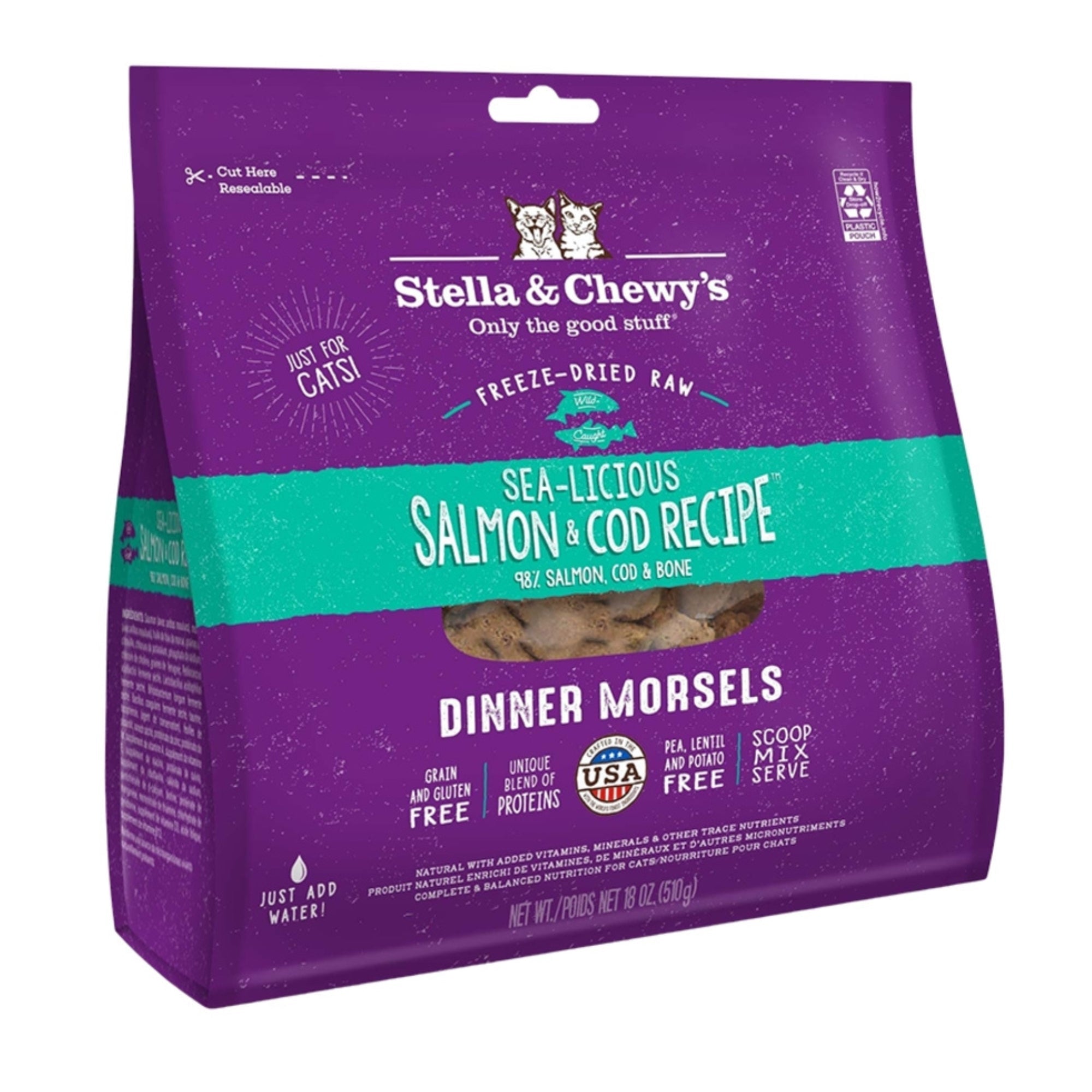 Stella & Chewys Cat Freeze-Dried Sea -Licious Salmon & Cod 18oz.