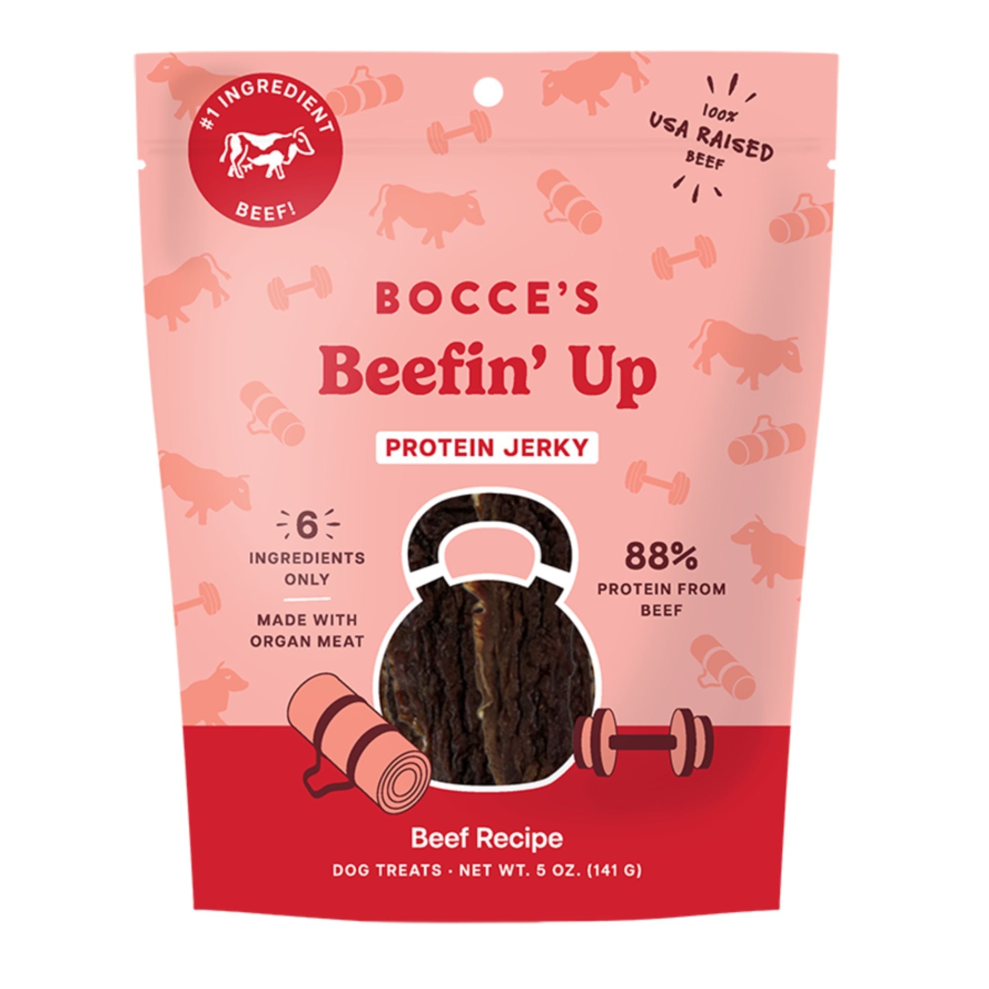 Bocce's Bakery Dog Jerky Protein Cuts Grain Free Chick'N Kettlebells 5oz.