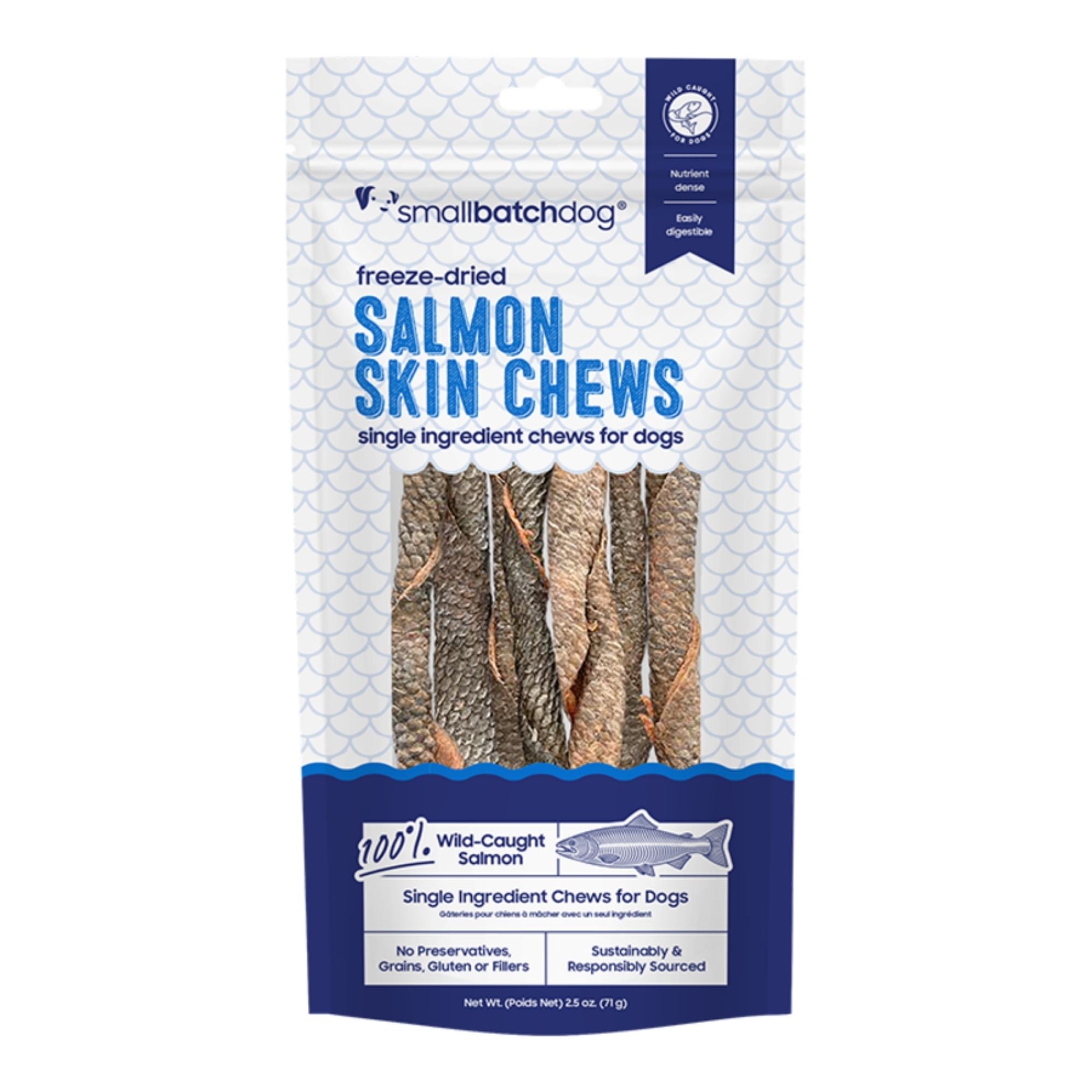 Small Batch Dog Freeze-Dried Salmon Skin Chews 2.5oz.
