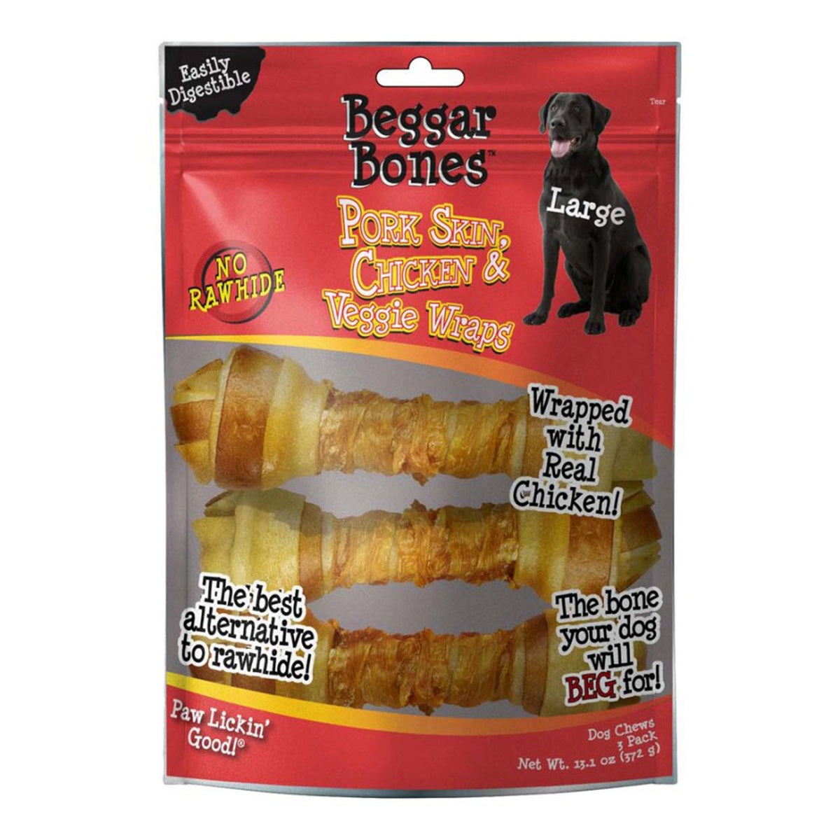 Savory Prime Beggar Bones Pork Skin, Chicken & Veggie Wraps Large 3pk