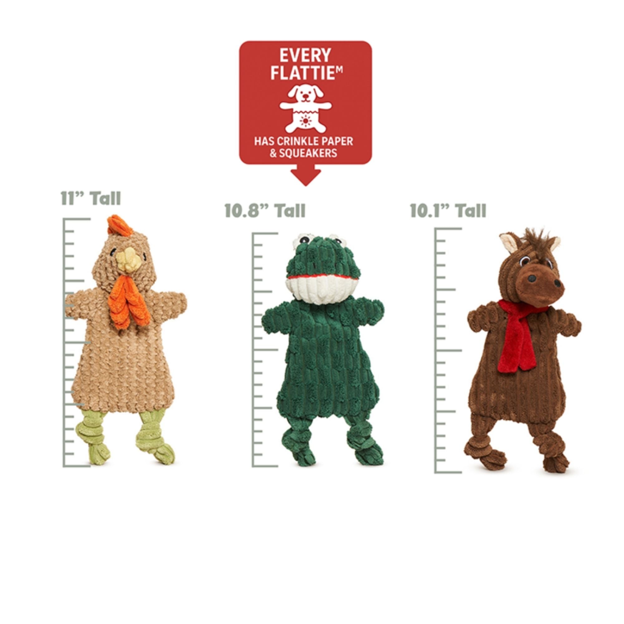 Hugglehounds Dog Huggleflatties Pasture Pals Small - 3 Pack (Barley Horse Hopper Frog & Rusty Rooster)