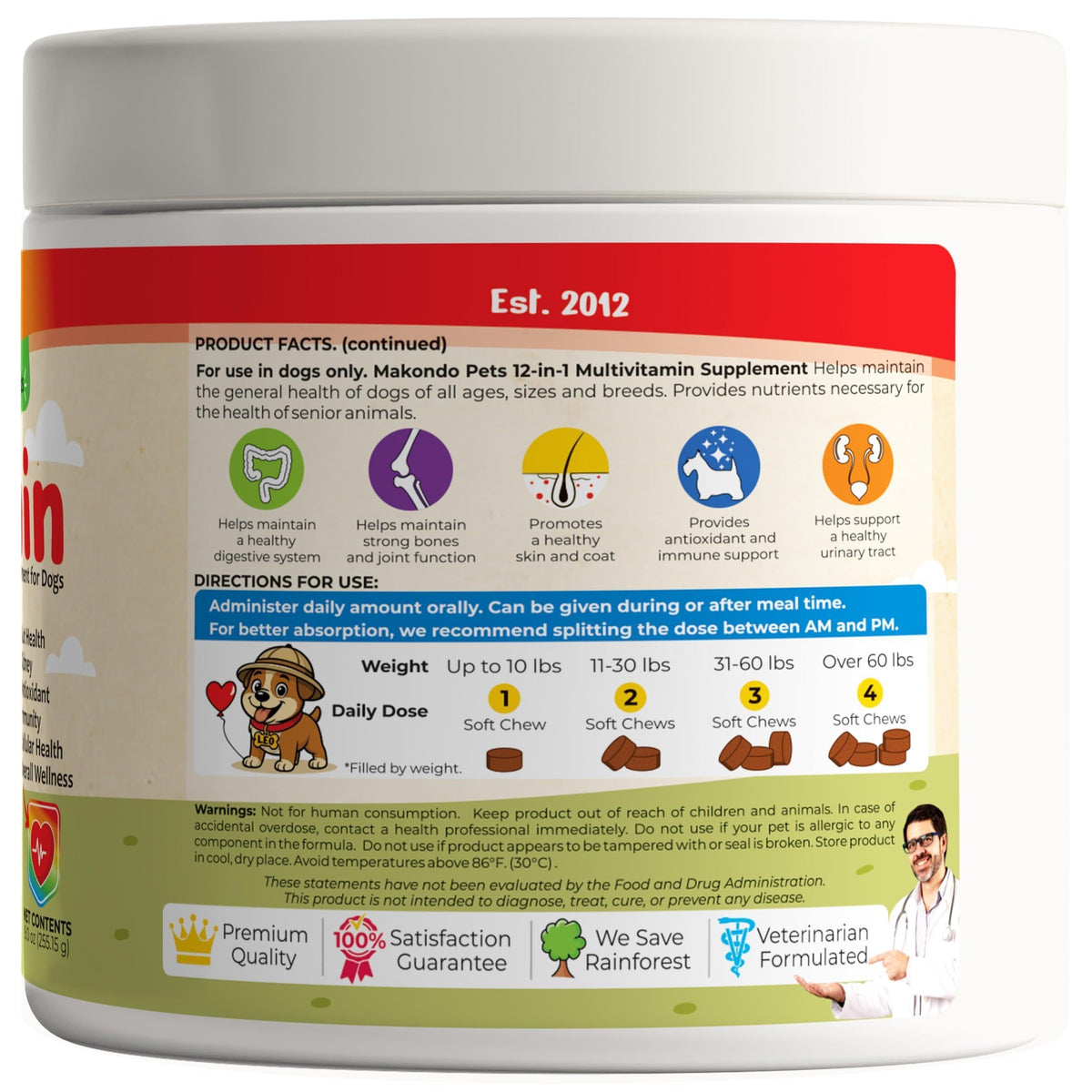 Dog Multivitamin 12-in-1 120 Soft Chews Glucosamine Probiotics & Cranberry
